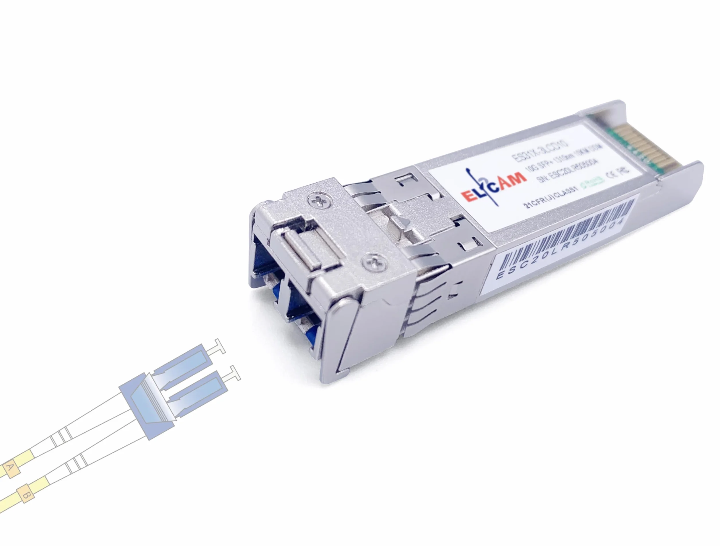 Elfcam Modulo Ricetrasmettitore Fibra Ottica 10Gb SFP+ SFP+ 10GBase-LR 1310nm LC/UPC DM OS2 Compatibile Freebox Ultra 1 Pezzo