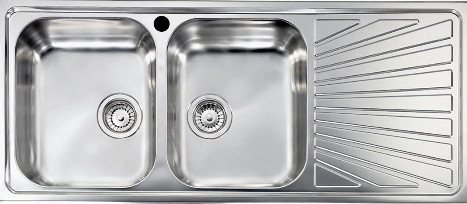 Lavello cucina Costanza acciaio inox 116 x 50 cm 2 vasche saldate sinistre e gocciolatoio Made in Italy