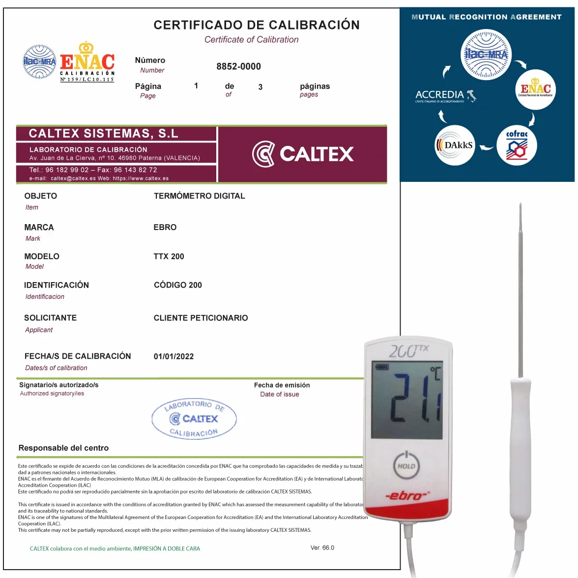EBRO Termometro Tarato TTX 200 con Certificato di Taratura Accreditato LAT