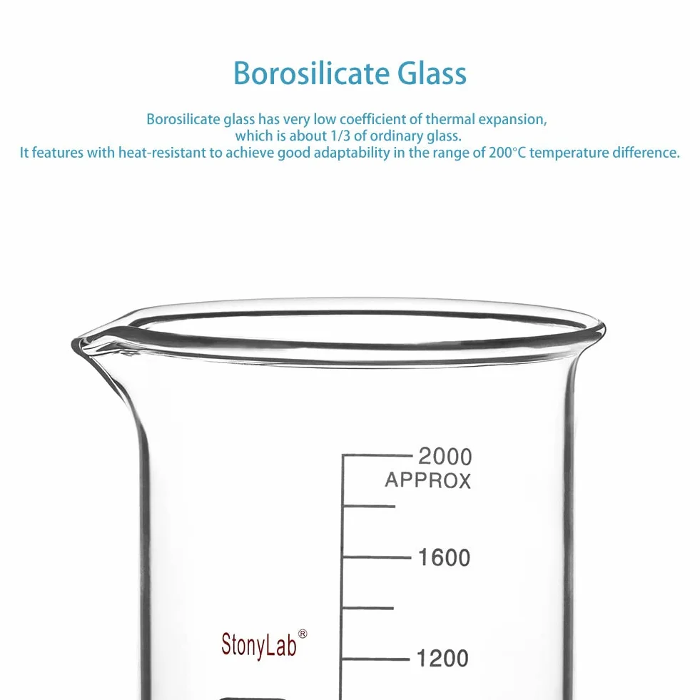 Becher in Vetro Borosilicato Graduato 2000 ml Griffin con Beccuccio di Versamento