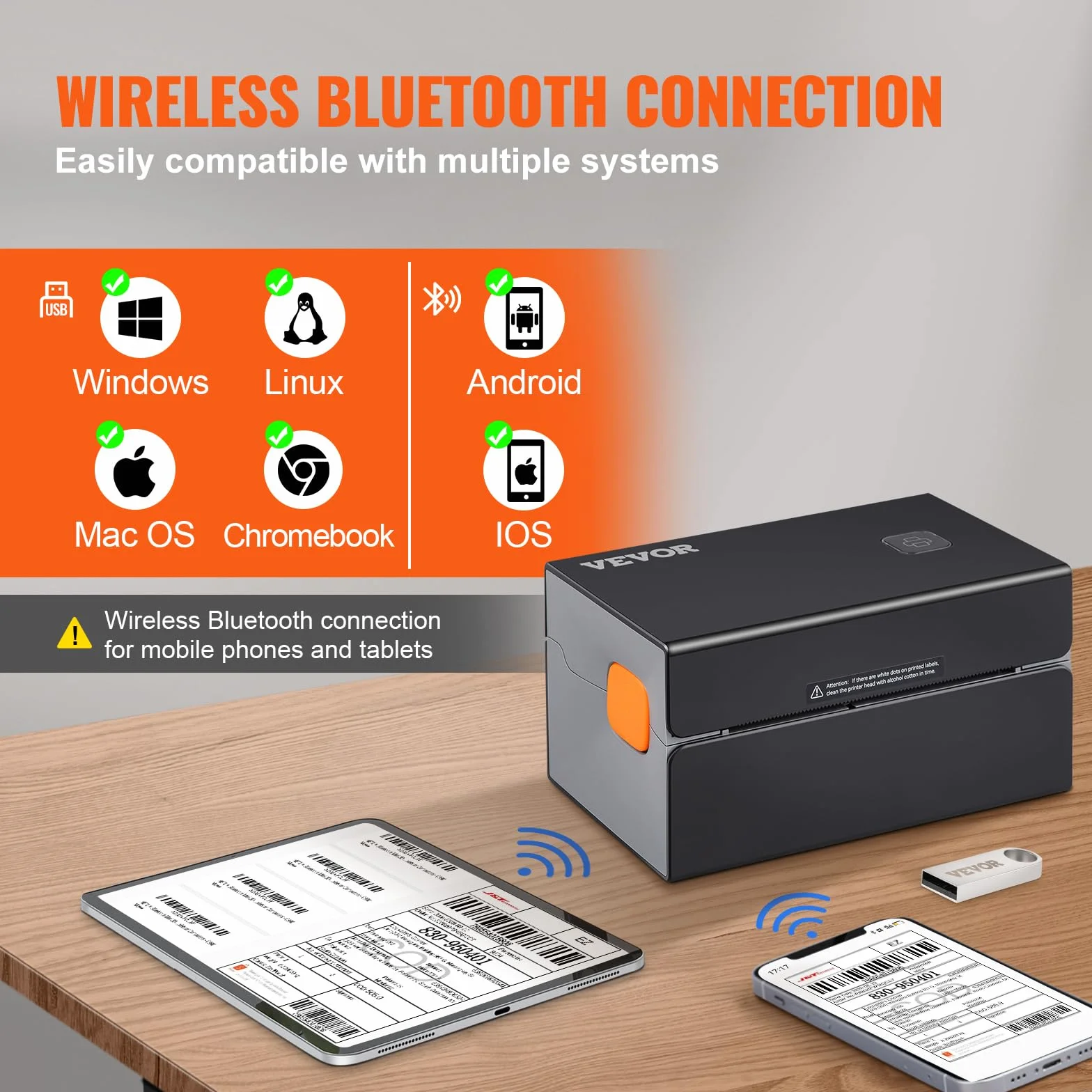 VEVOR Stampante Termica Bluetooth, Stampante per Etichette Edesive 4x6, Etichettatrice Termica Compatibile a Windows/MAC OS/Linux/Chromebook, Supporta DHL, USPS, FedEx, Shopify, Ebay, Amazon ecc.