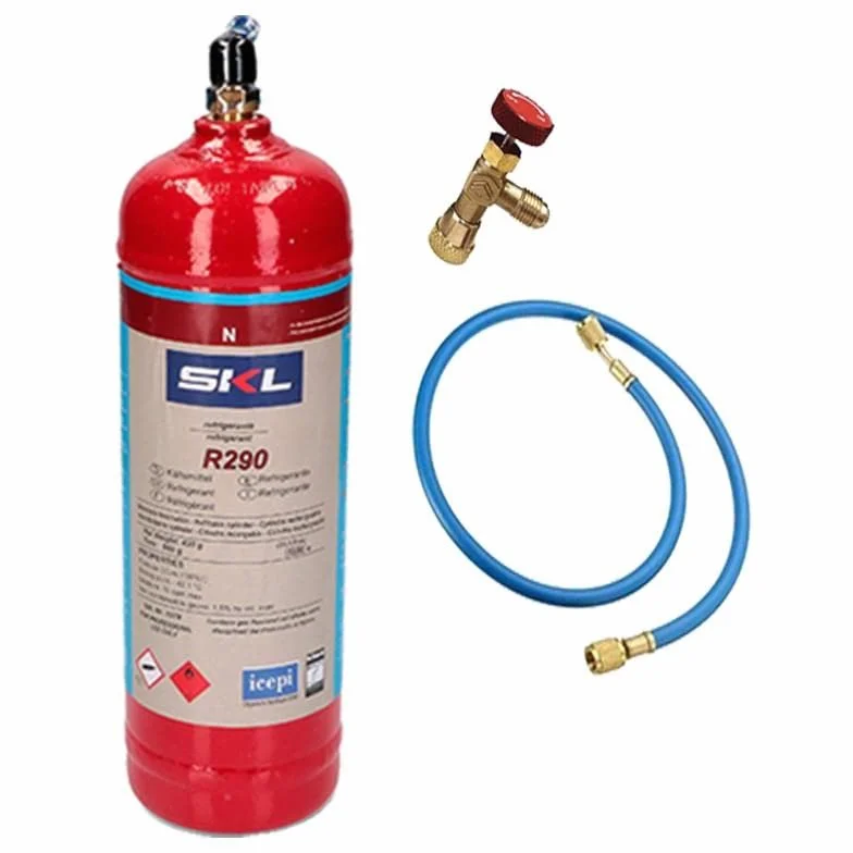 REPORSHOP - 1 bottiglia di gas refrigerante R290 + tubo + 370gr propano valvola