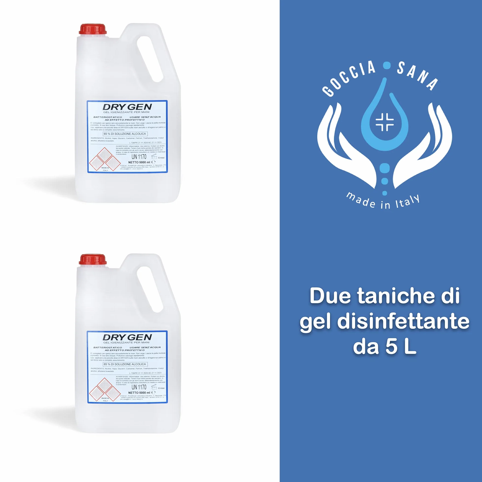 Dispenser gel disinfettante mani Gocciasana | Dispenser automatico con piantana | Colonnina igienizzante mani | Dispenser igienizzante mani (Tagliamento+ gel)