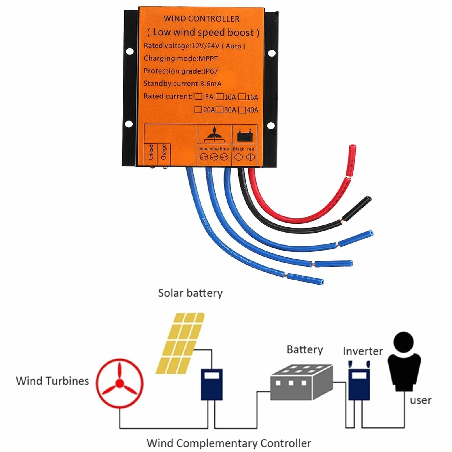 Regolatore di Carica del generatore delle Turbine eoliche 8000W-10000W, regolatore di Carica della Batteria Impermeabile, 12V / 24V / 48V