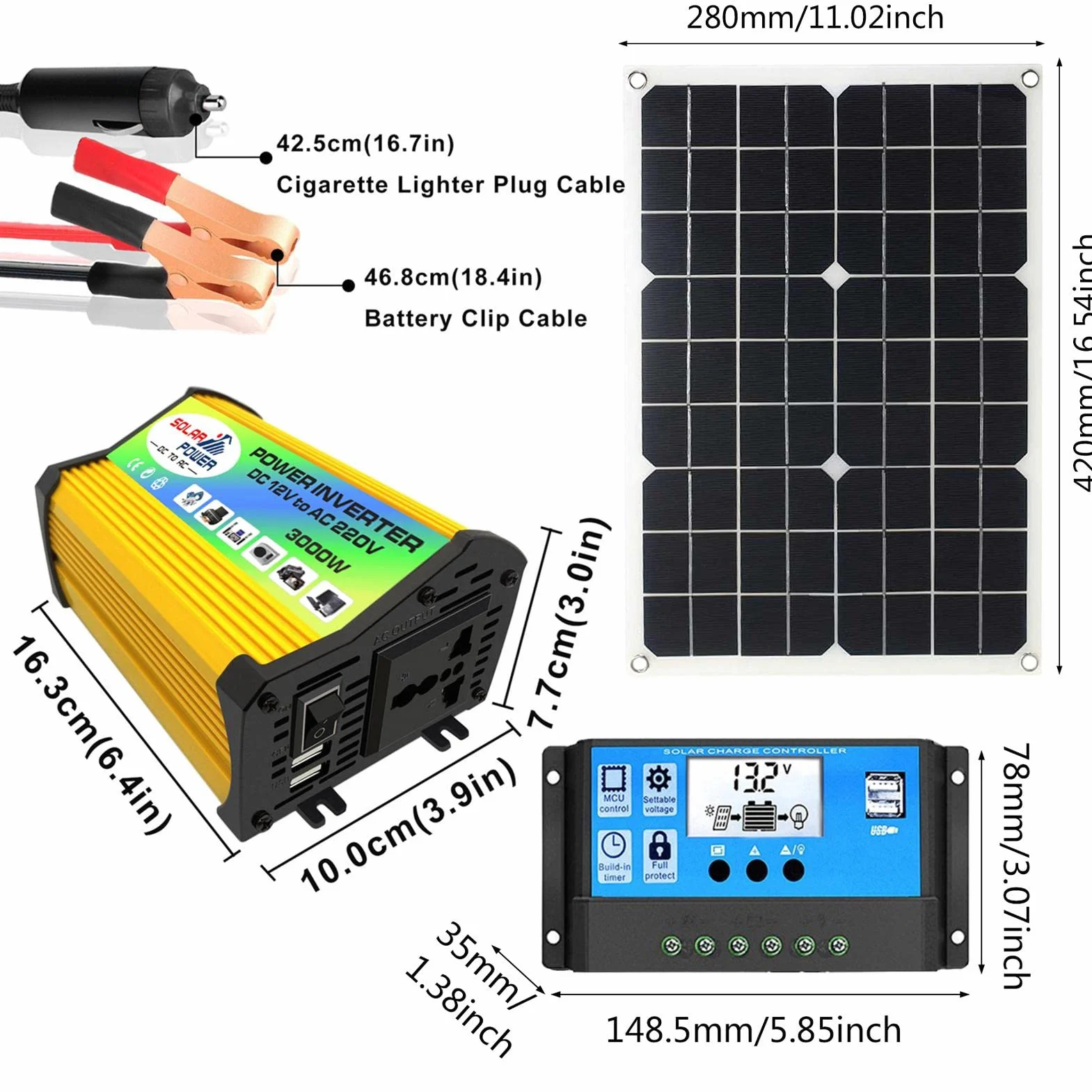 Kit Completo di energia Solare,Kit Completo di Pannelli solari per Camper - Kit Solare Fuori Rete con Pannello Solare E Inverter 3000W, Regolatore di Carica Solare 30A