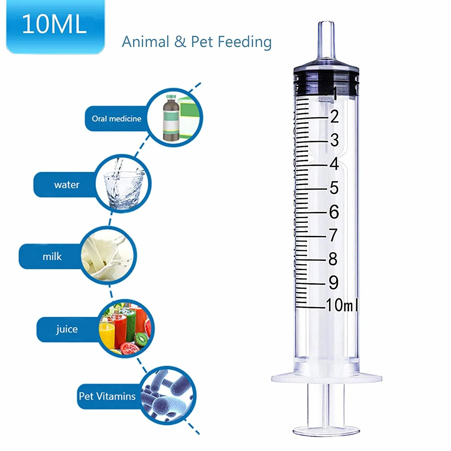Gebildet 20pcs 10ml Siringa Plastica Monouso Senza Ago con Tappi per Animali Domestici e Laboratorio
