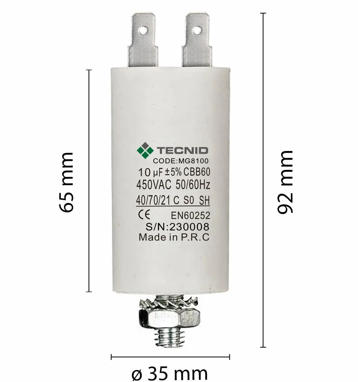 Condensatore di Spunto 450V 10µF 4 pin M8 per Motori Elettrici Pompe Compressori