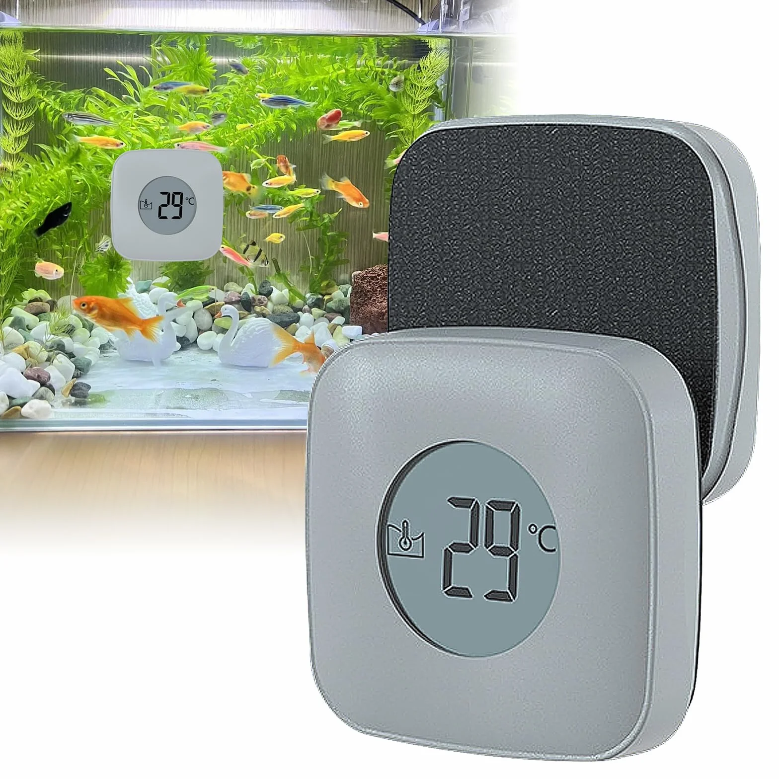 Spazzola magnetica per acquario, detergente vetri con indicatore temperatura, rimozione alghe piscina
