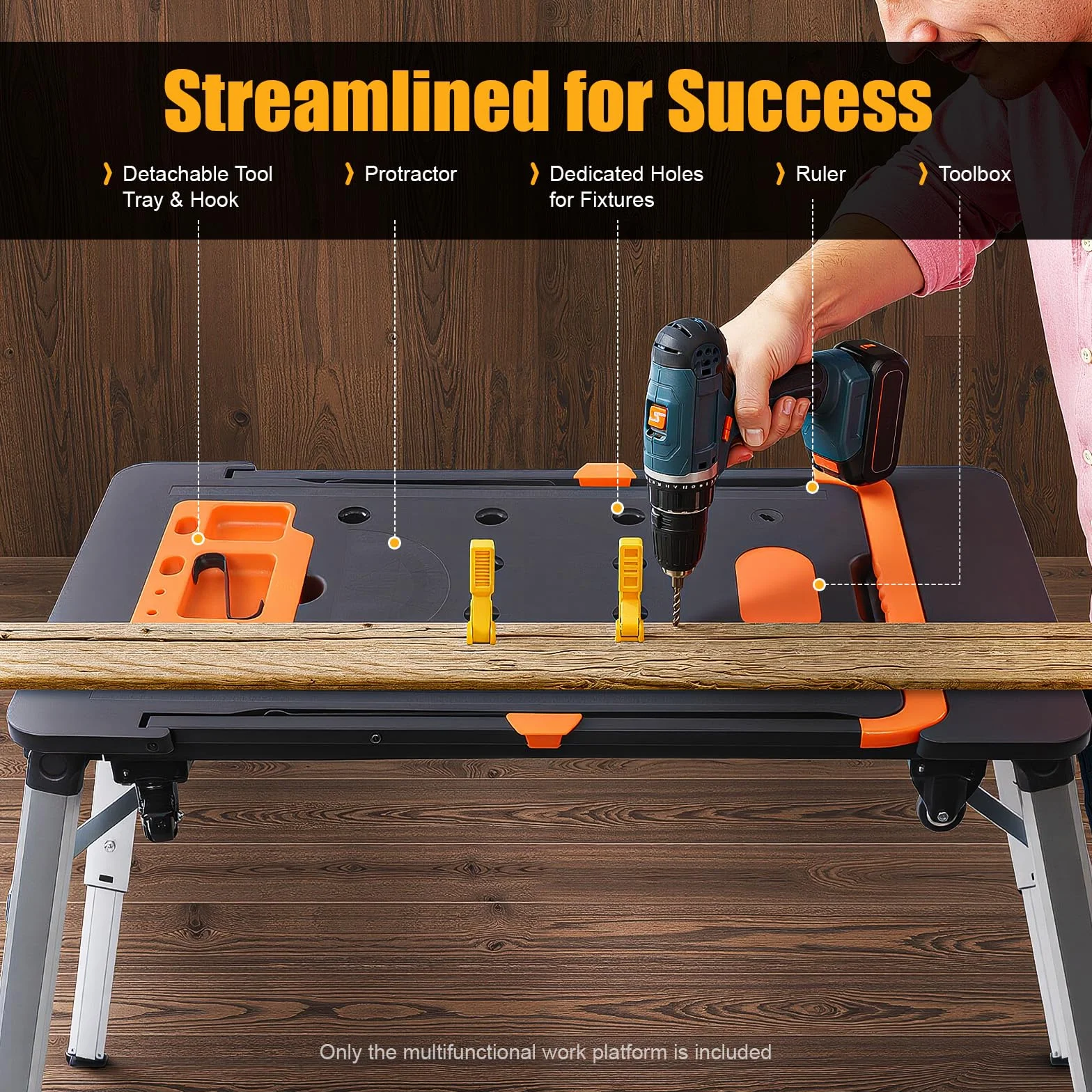 Banco da lavoro universale pieghevole 7 in 1 Tavolo multifunzione Skateboard Carrello a mano Cavalletto da segare Gambe da tavolo regolabili in altezza 1140 x 590 mm