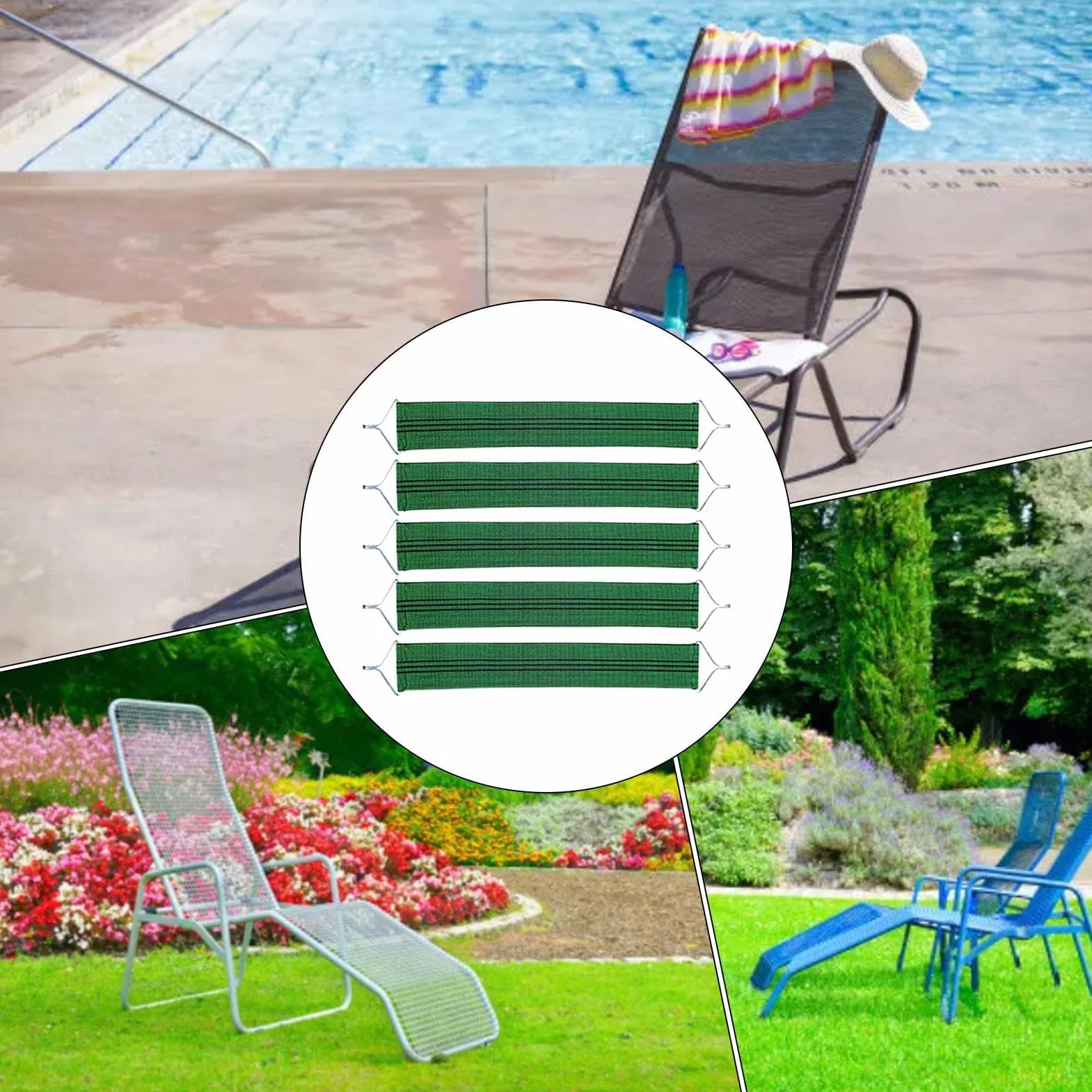 Set di 5 cinghie reclinabili in tessuto di ricambio per poltrone da salotto rinforzate, resistenti cinghie elastiche per esterni, patio, spiaggia, giardino, prato