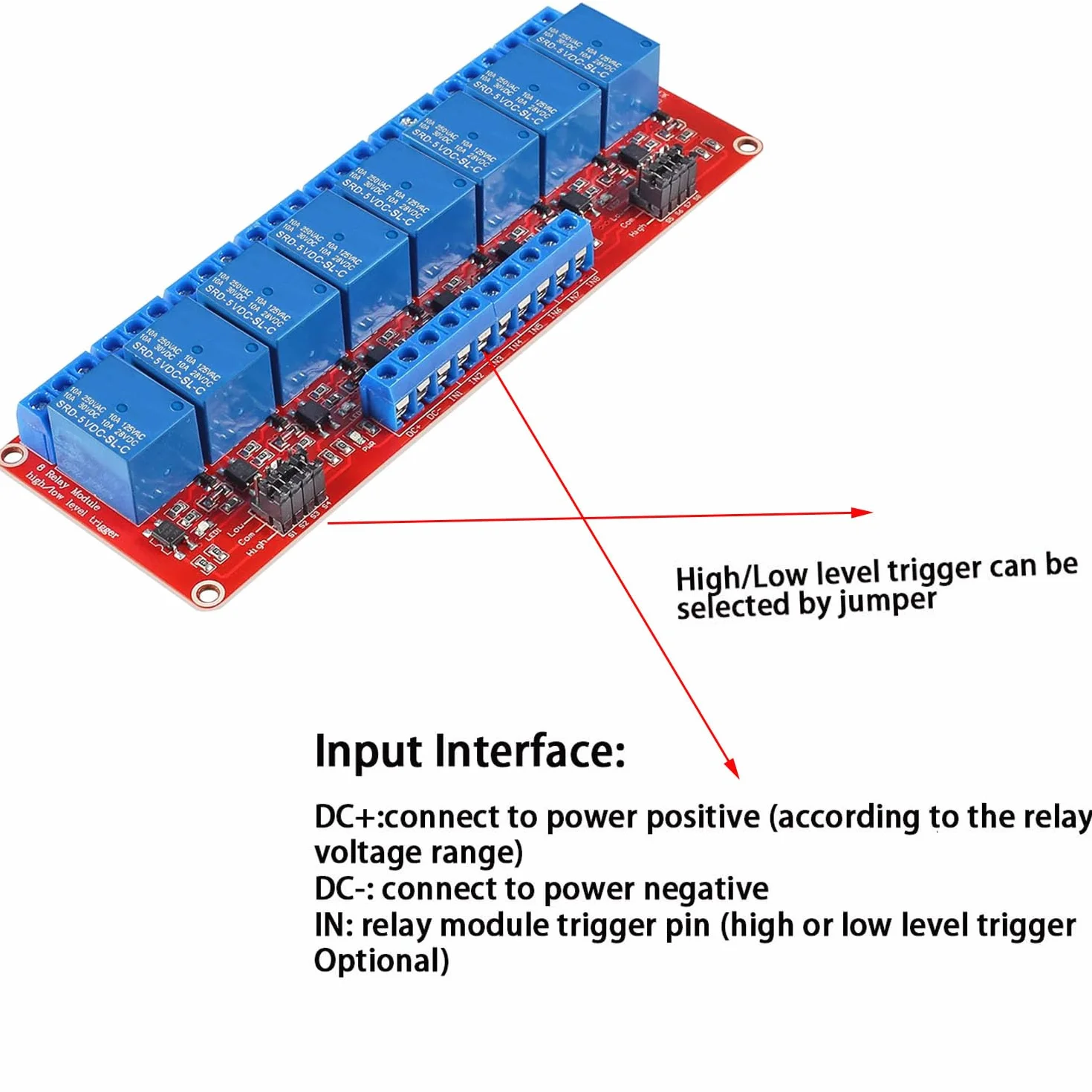 RUNCCI-YUN 1 Pezzi Modulo Relè a 8 Canale 5V,Scheda Relè 5V con Fotoaccoppiatore scheda di espansione trigger Alto e Basso,per Raspberry Pi e scheda Arduino