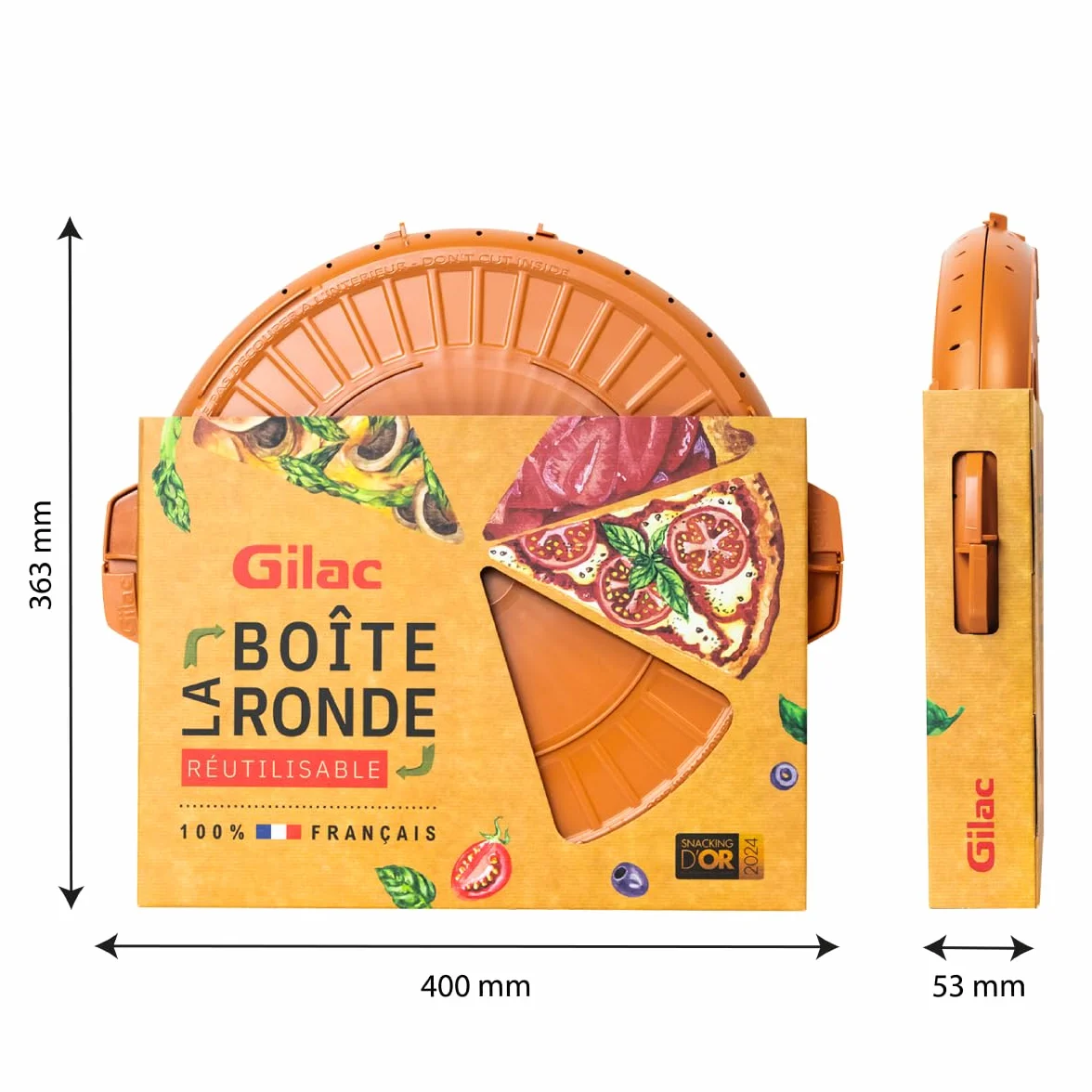 Gilac Contenitore per pizza riutilizzabile con coperchio Ø 33 cm plastica senza BPA