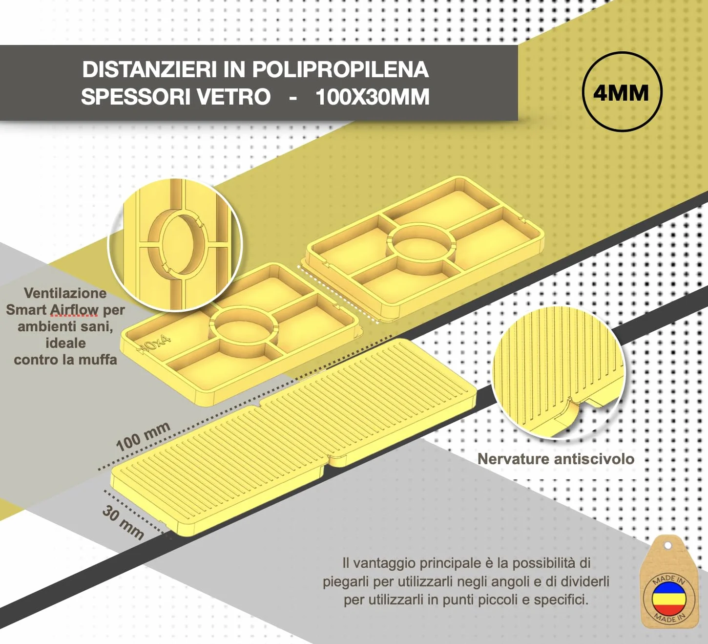 50 Spessori Plastica Divisibili 30x100 mm Distanziatori Piastrelle PVC Finestre 1-5 mm