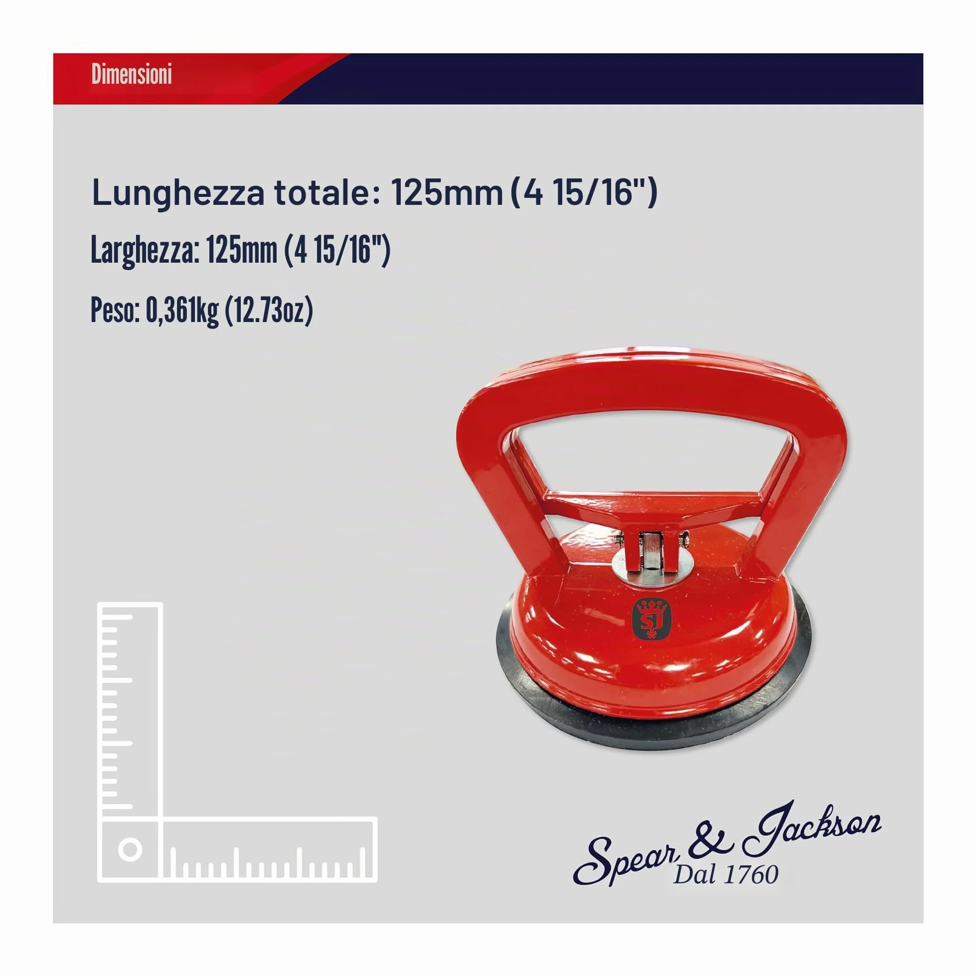 Spear & Jackson ASCS118 - Ventosa Singola ad Alte Prestazioni – Capacità di Sollevamento 50 kg – Sistema di Bloccaggio e Rilascio Facile