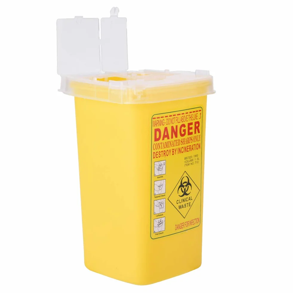 Nikou Contenitore per Rifiuti Taglienti 1 Litro, Sharps Container Smaltimento Plastica per Tatuaggi Giallo