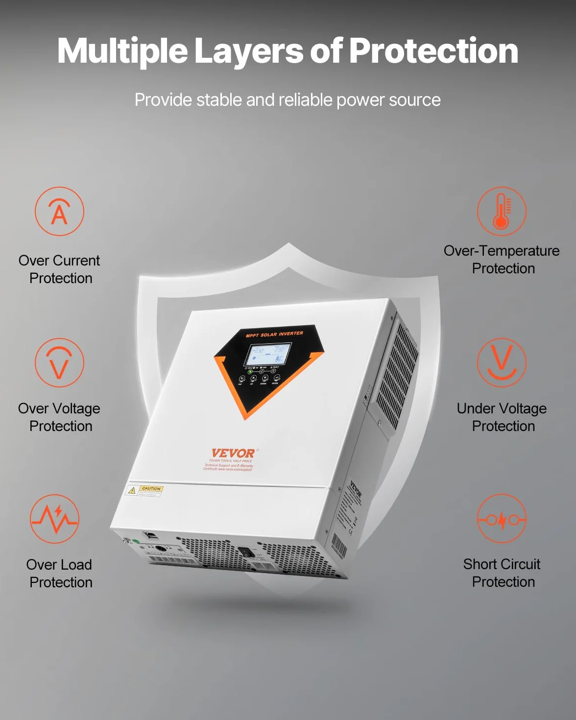 VEVOR Invertitore Solare Ibrido, Invertitore per Sistema Fuori Rete di Potenza a Onda Sinusoidale Pura Tutto in Uno, 24 V CC Monofase 220/230 V CA, 3500 W, con Regolatore Solare da 100 A Integrato