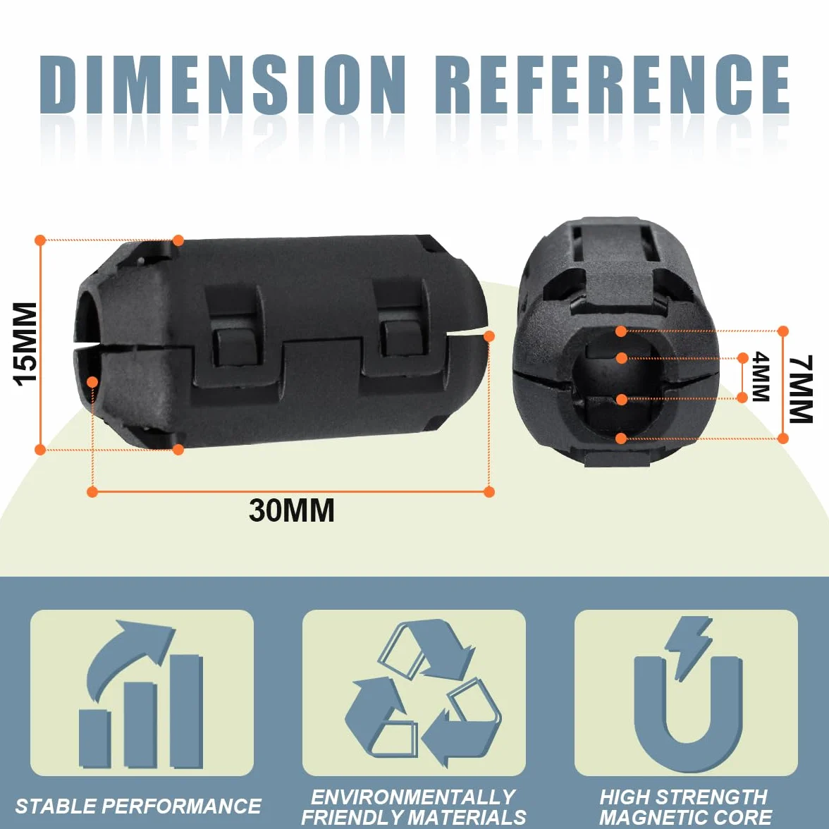 Anello di ferrite Clip-on EMI Noise Suppressor 7 mm per cavi USB audio video alimentazione