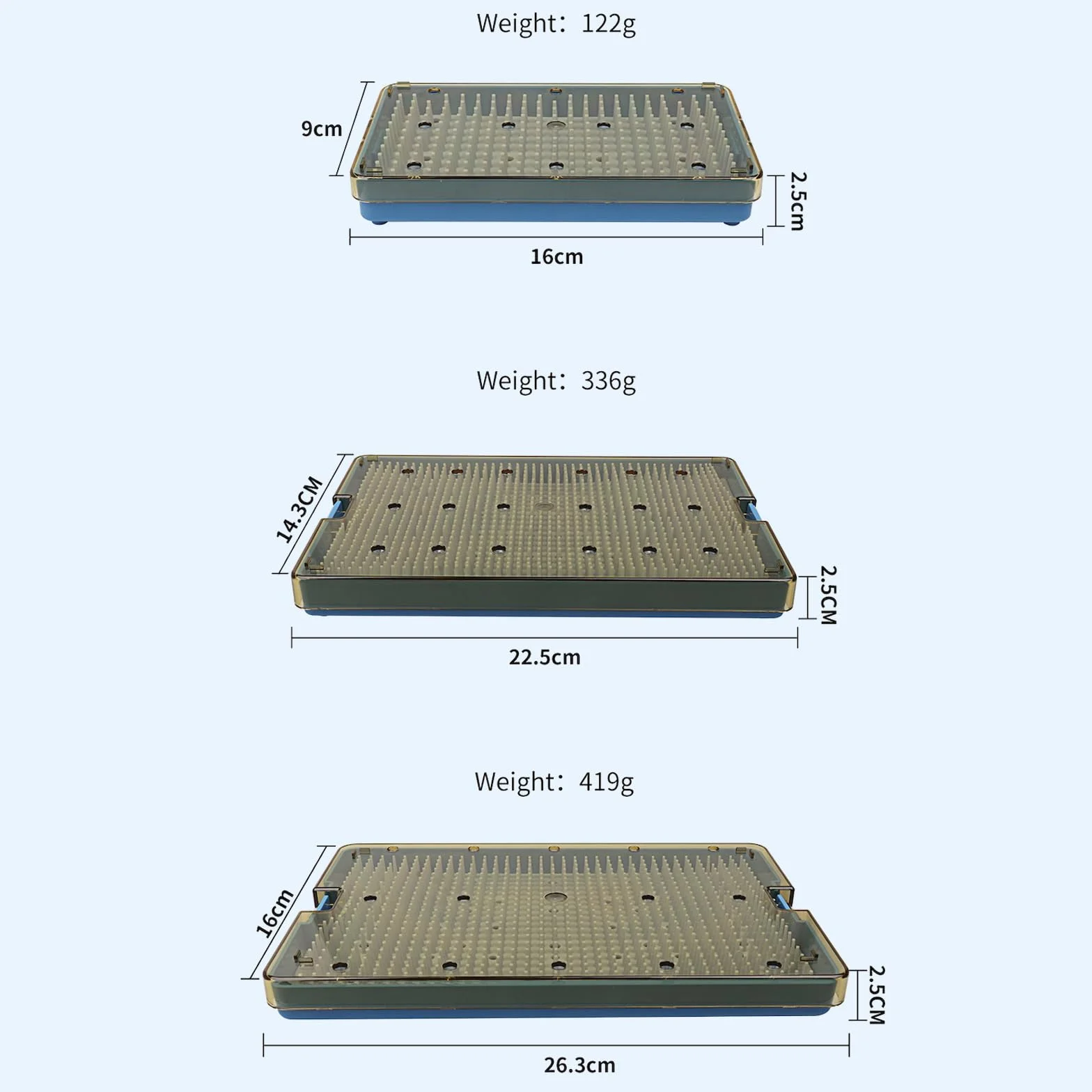 EUSTOMA Vassoio di sterilizzazione in plastica autoclavabile per strumenti con tappetino in silicone, dimensioni S/M/L, per strumenti/strumenti (S)