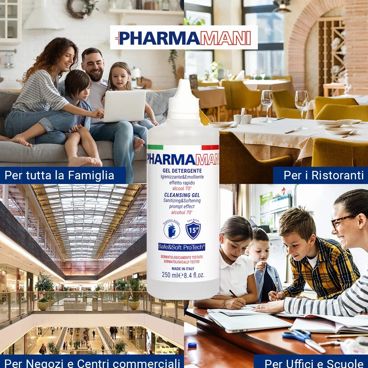 Pharmamani Gel Igienizzante Mani 70% Alcool 250 ml 2 Pezzi