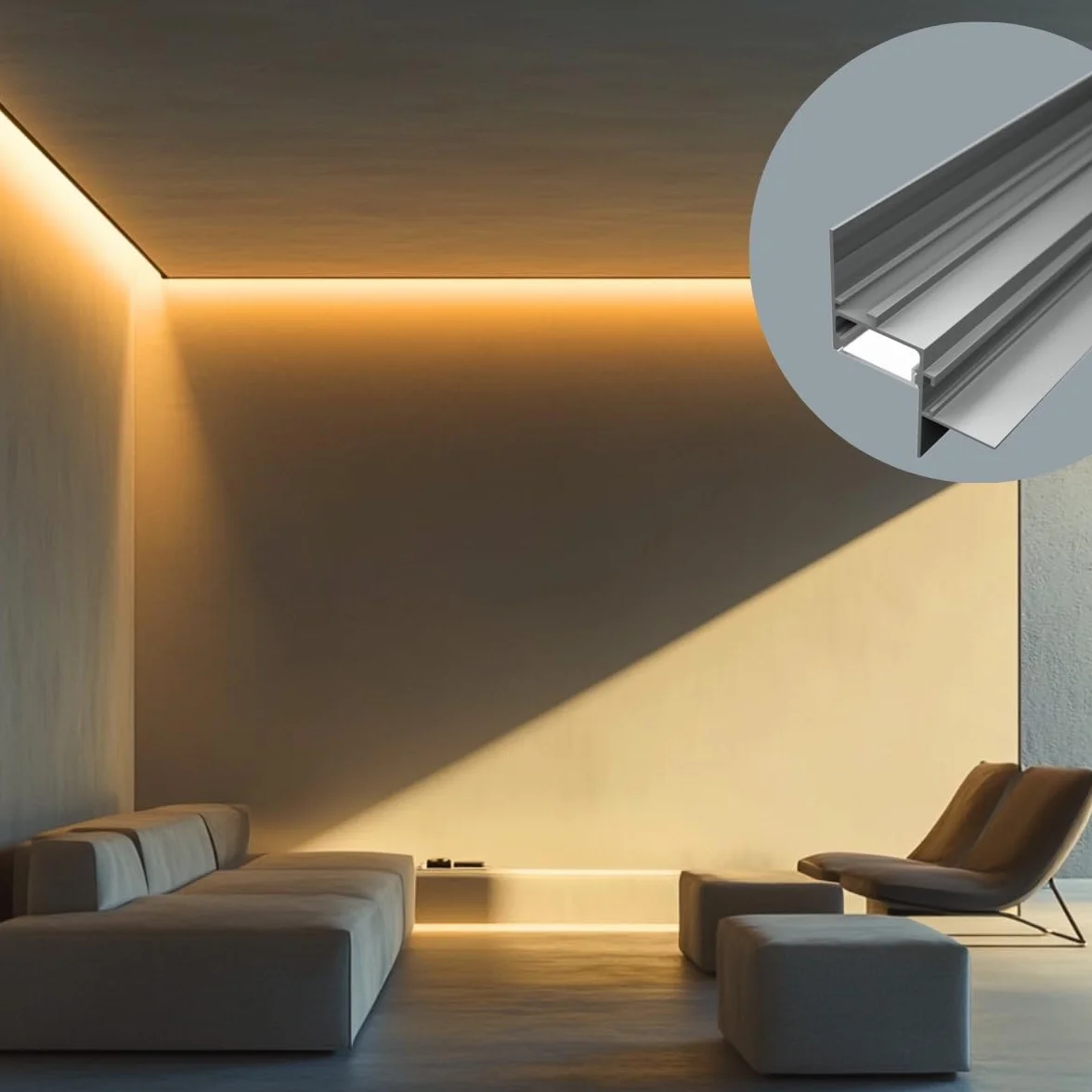 Profilo in Alluminio Bianco mod. Aura 2 metri per Cartongesso per Strisce LED (Cover Opaca)