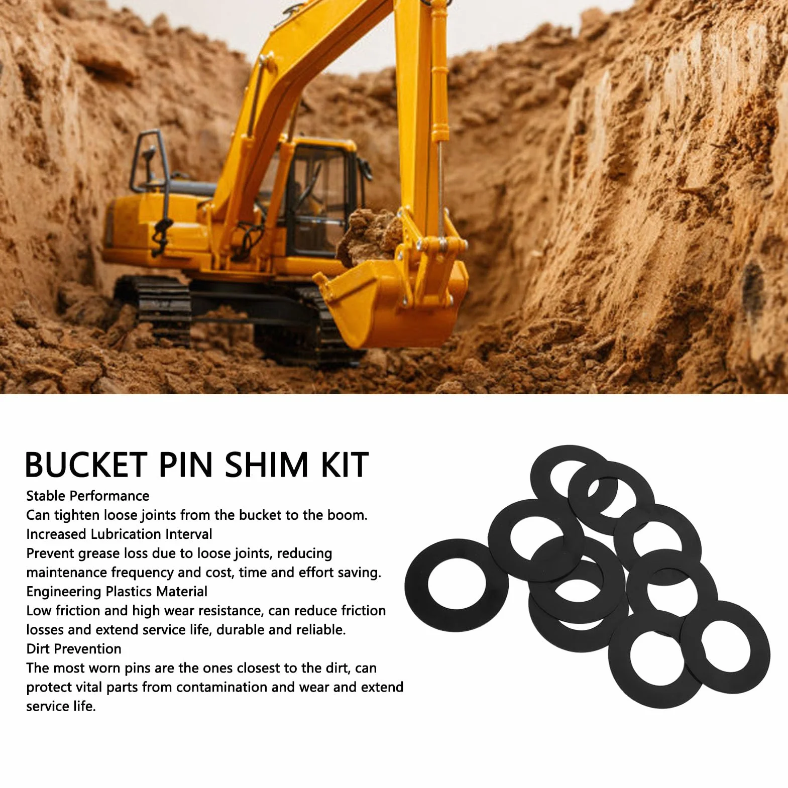 Kit Spessori per Perno Benna 40mm 10 Pezzi per Escavatore Skid Steer KH14 KH15 KH90