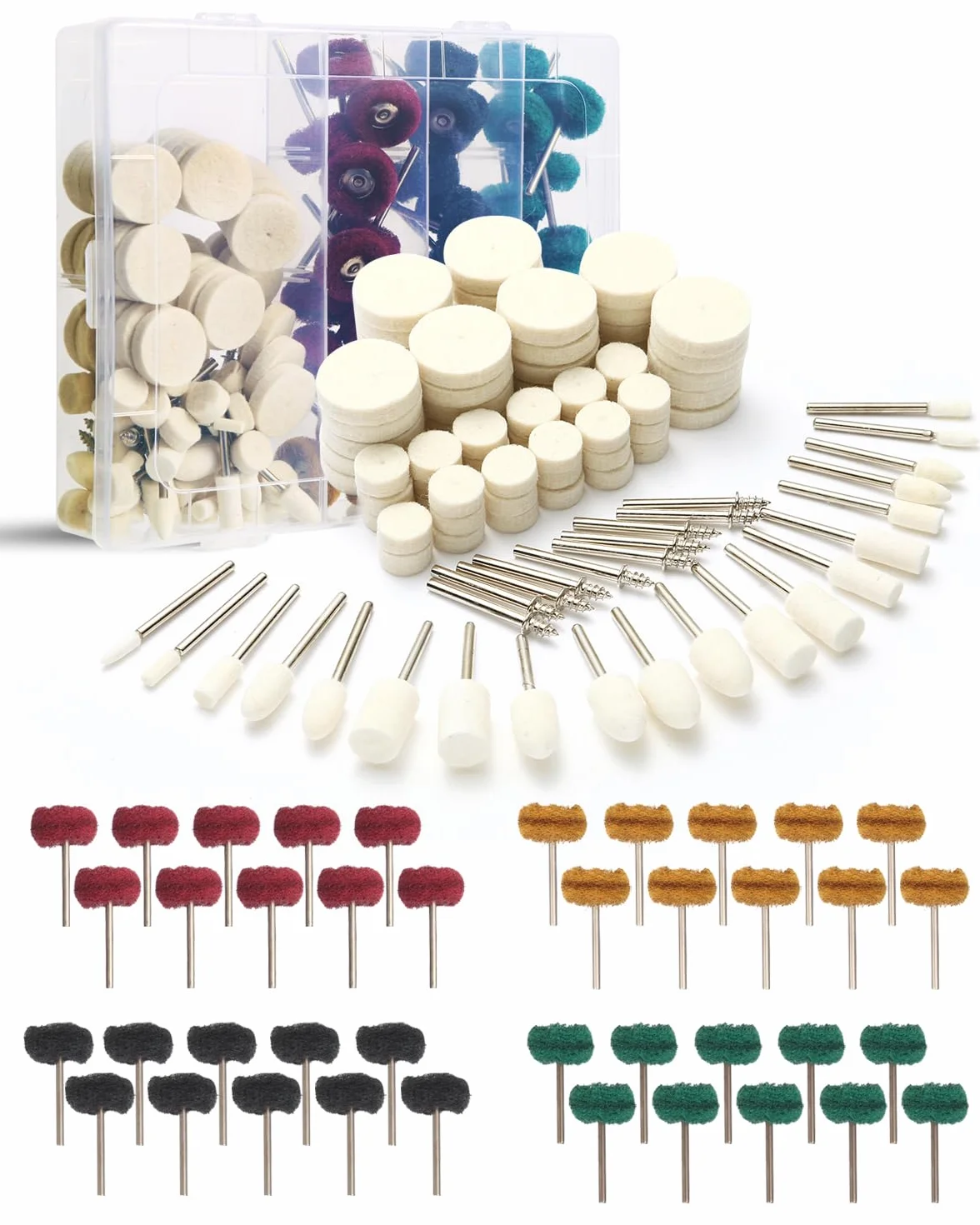 140 Pezzi Accessori per Dremel Elettrico Lucidatura, Ruota in Lana 3mm per la lucidatura metallo Metallo, Vetro, Gioielli, Kit Utensile Rotante Completo