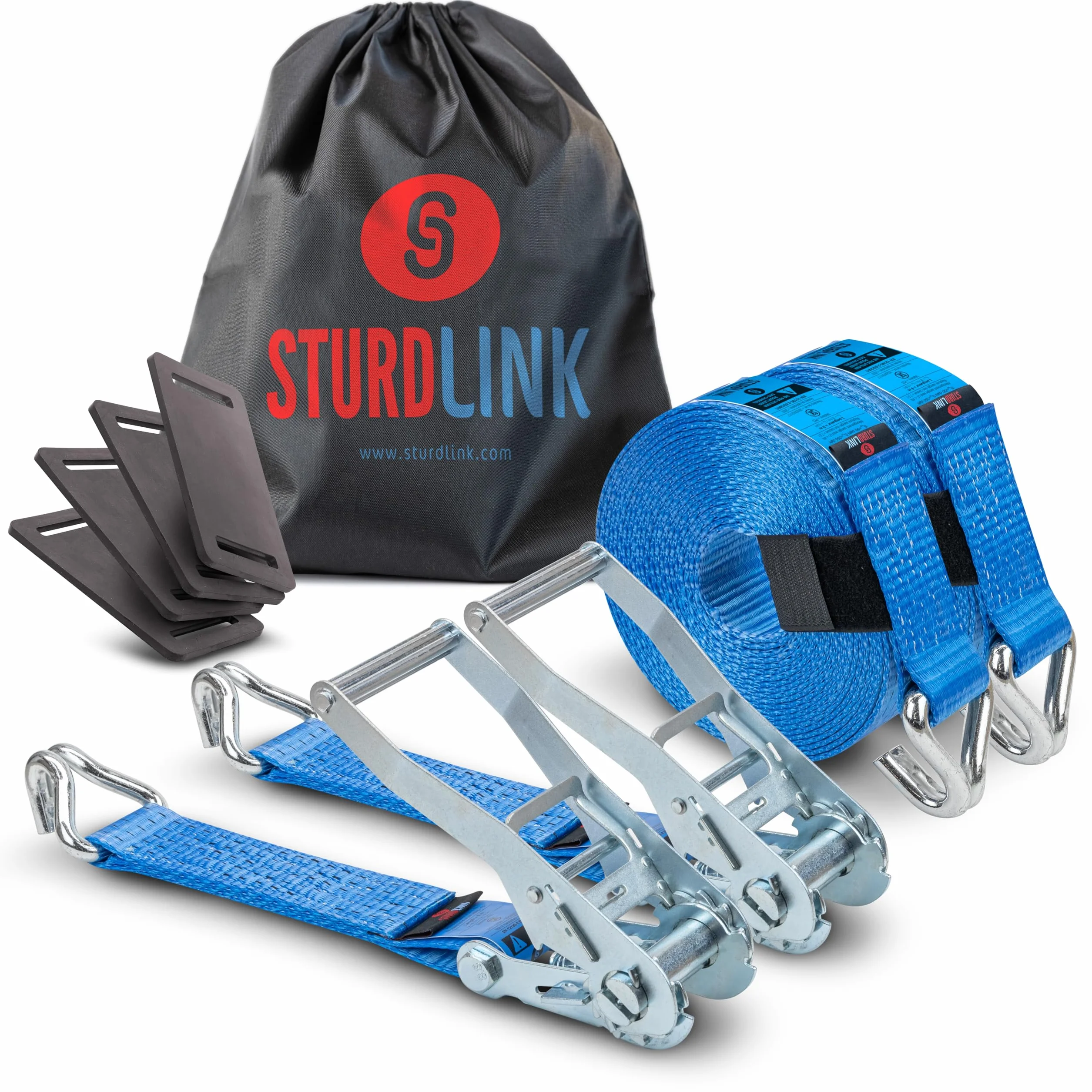 Sturdlink - x2 Cinghia di Fissaggio a cricchetto, Larghezza 50 mm, con Ganci in Ferro, Lunghezza 9 m, LC 2500 kg/5000 kg+ Borsa, STF 350 Dan, per Trasporto, rimorchio, Peso Pesante, Camion, Car