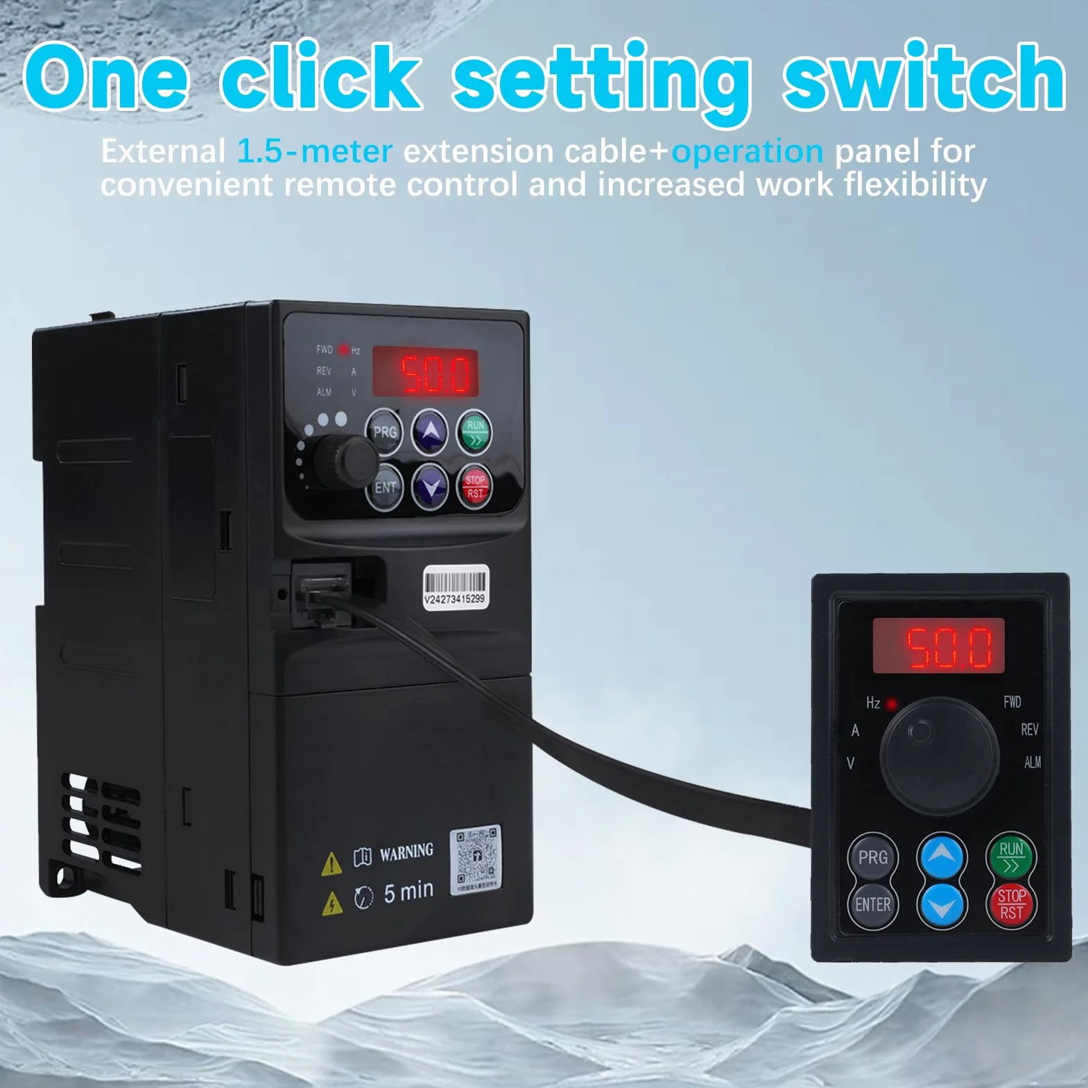 1.5KW Inverter per motori trifase 220V Ingresso monofase 220v Uscita trifase 220 Variatore di frequenza VFD quadro elettrico rimovibile modello V3-215EE (con cavo di prolunga da 1,5m)