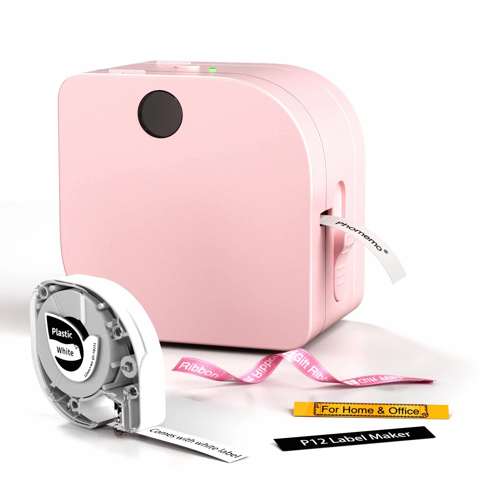 Phomemo P12 Mini Etichettatrice Bluetooth, Stampante Etichette Adesive con nastro, Label Maker che Stampa Etichette Adesive, Etichette per Stoffe e Nastri Satinati per La Casa e Cucina-Rosa