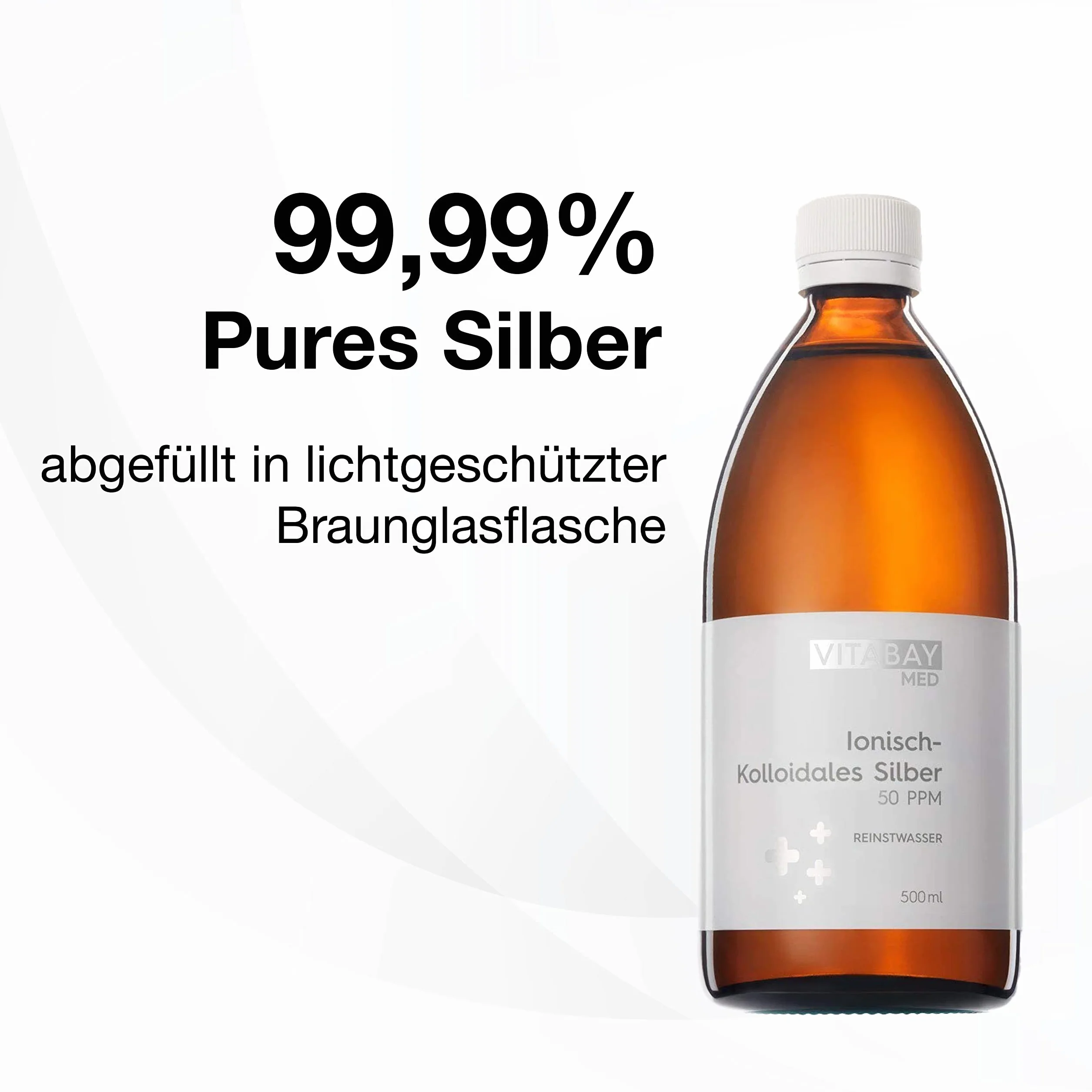 Vitabay Argento Colloidale 50 PPM 500 ml Argento puro 99,99% ionico-colloidale flacone vetro scuro