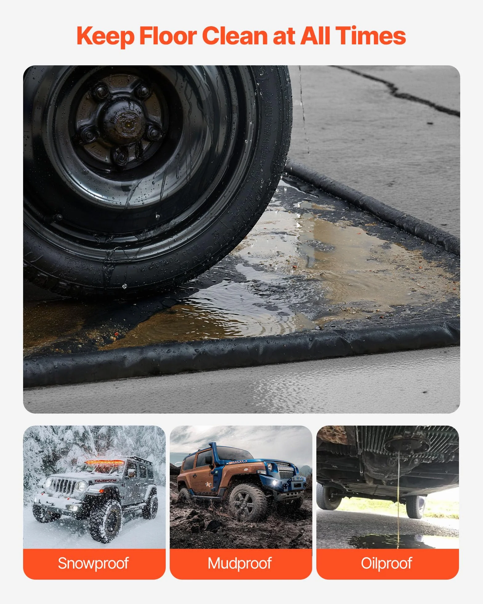 VEVOR Tappetino Antiscivolo per Garage, 2,4 x 5,5 x 0,03 m, con Tergivetro, Resistente e Impermeabile, Protezione per Pavimenti da Neve, Pioggia, Fango, Tappetino per Garage Officina, Nero