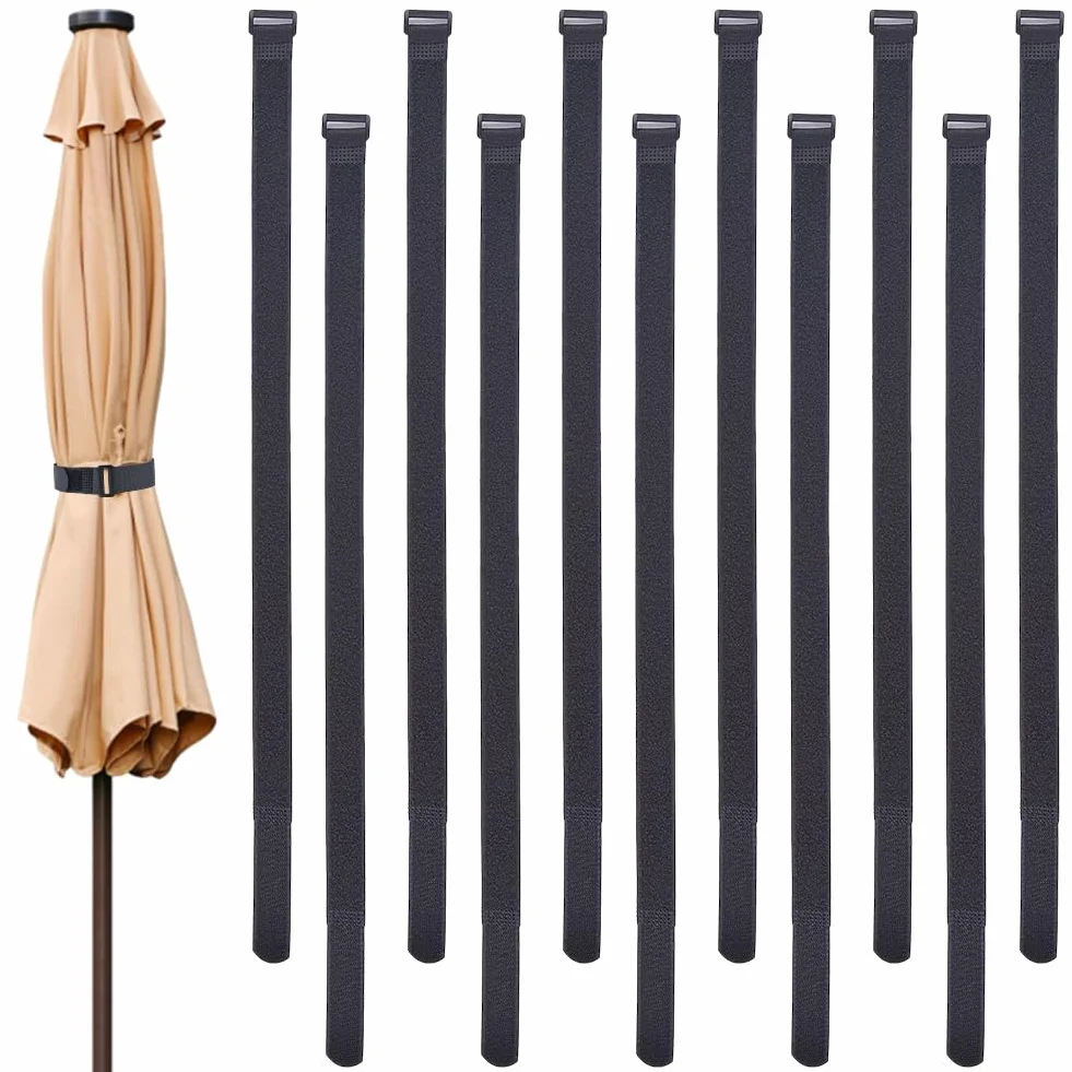 GORGECRAFT 12pz 63cm Ombrello Giù Cinghie Nere Fissaggio Fisso Cinghia Multiuso Riutilizzabile Autoadesivo Regolabile Patio Ombrellone Stabilizzatore Cinghia Antivento per Grandi Ombrelloni