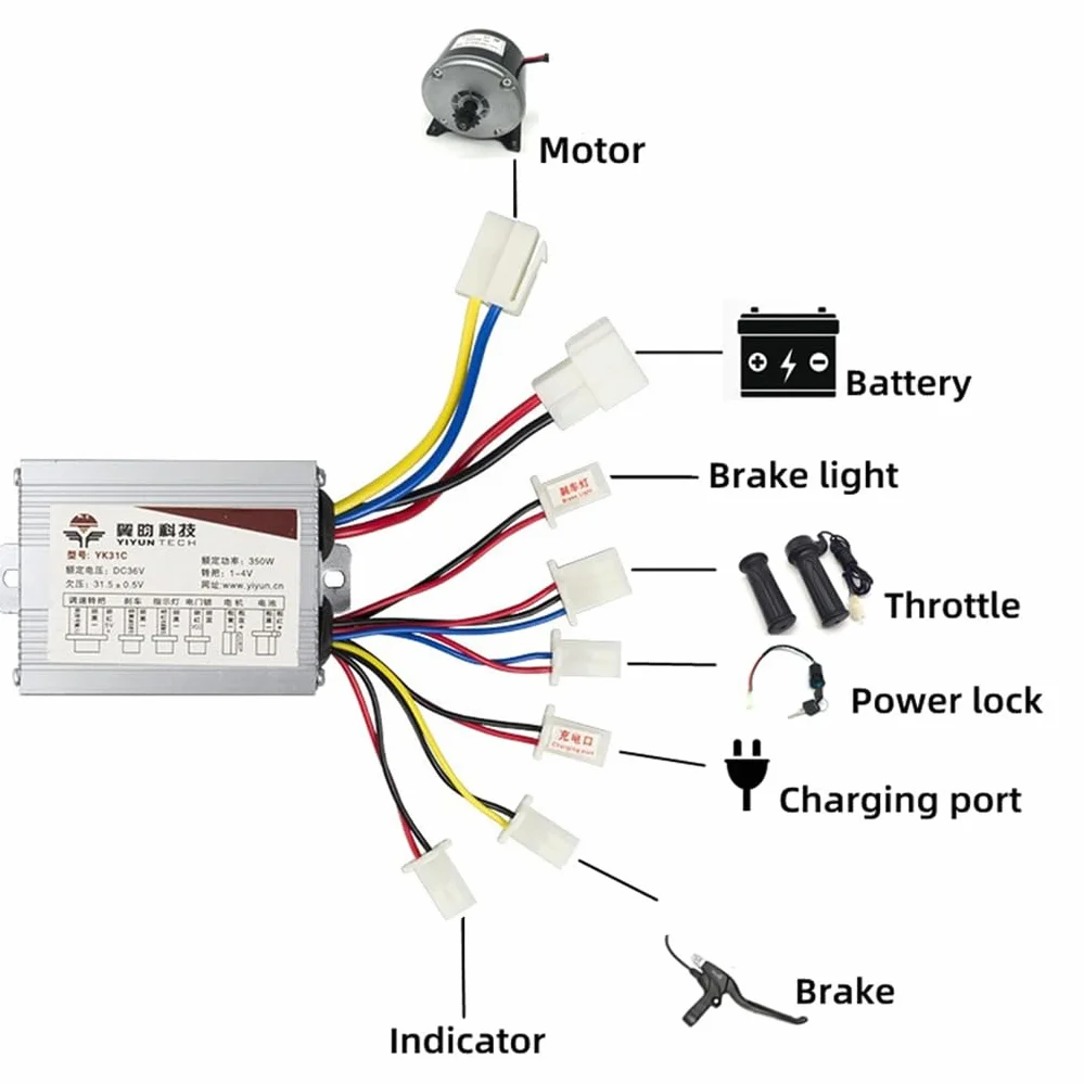 250W/350W/500W/800W DC 24V/36V/48V Controller Motore Spazzola per Bici Elettrica per Parti di Biciclette Elettriche (36V500W)