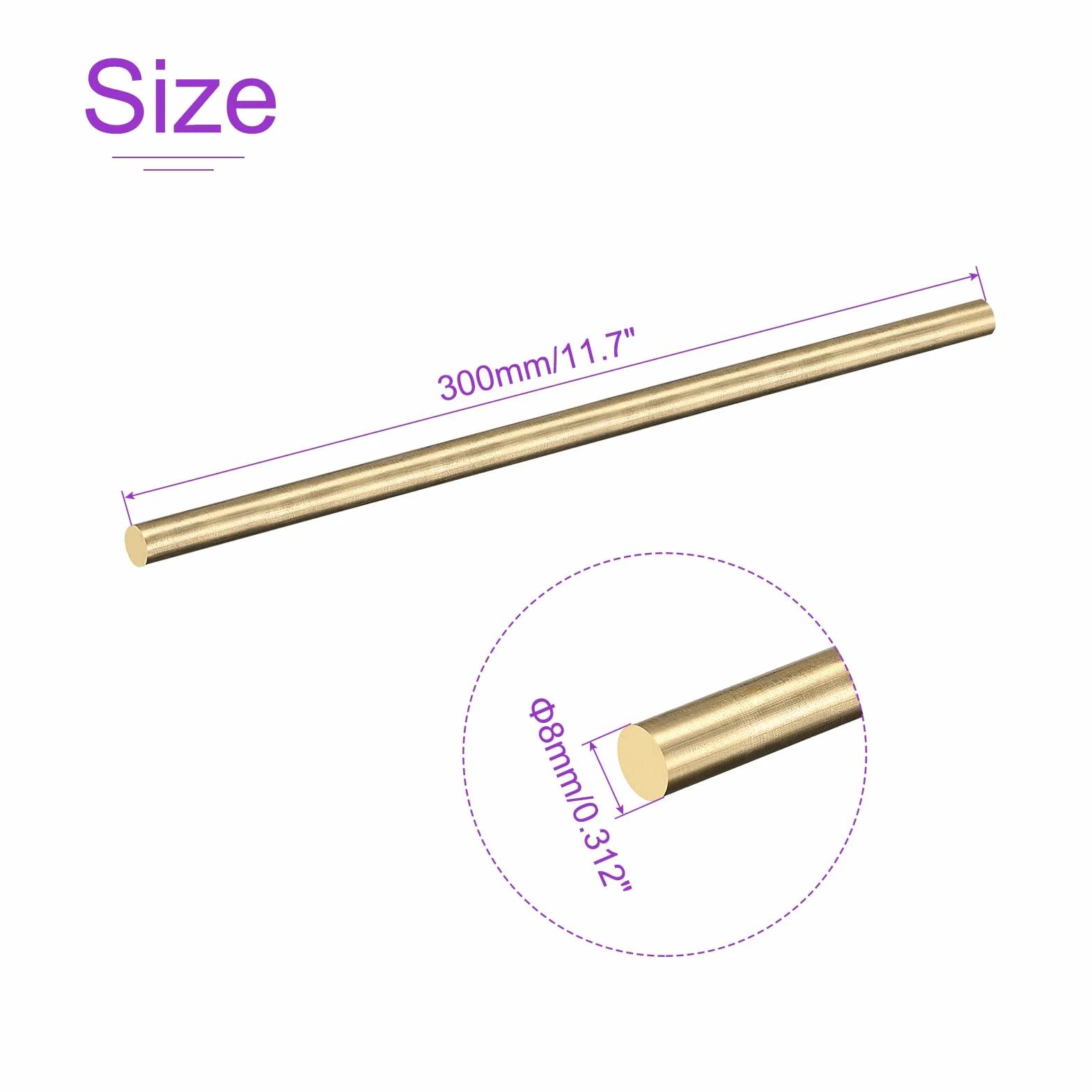 DMiotech 1pz 8mm x 300mm, Ottone Massiccio Tondo Asta, Ottone Asta Tornio Barra Scorte per RC Modello Fai-da-Te Artigianato