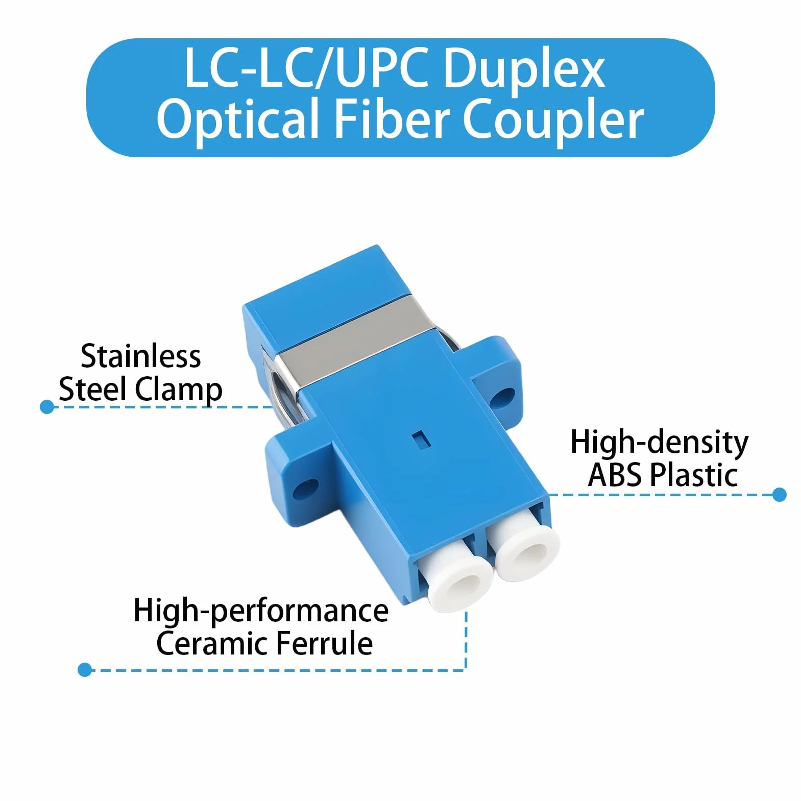 Adattatore LC a LC Monomodale UPC Duplex, Confezione da 10, Accoppiatore in Fibra Ottica Blu