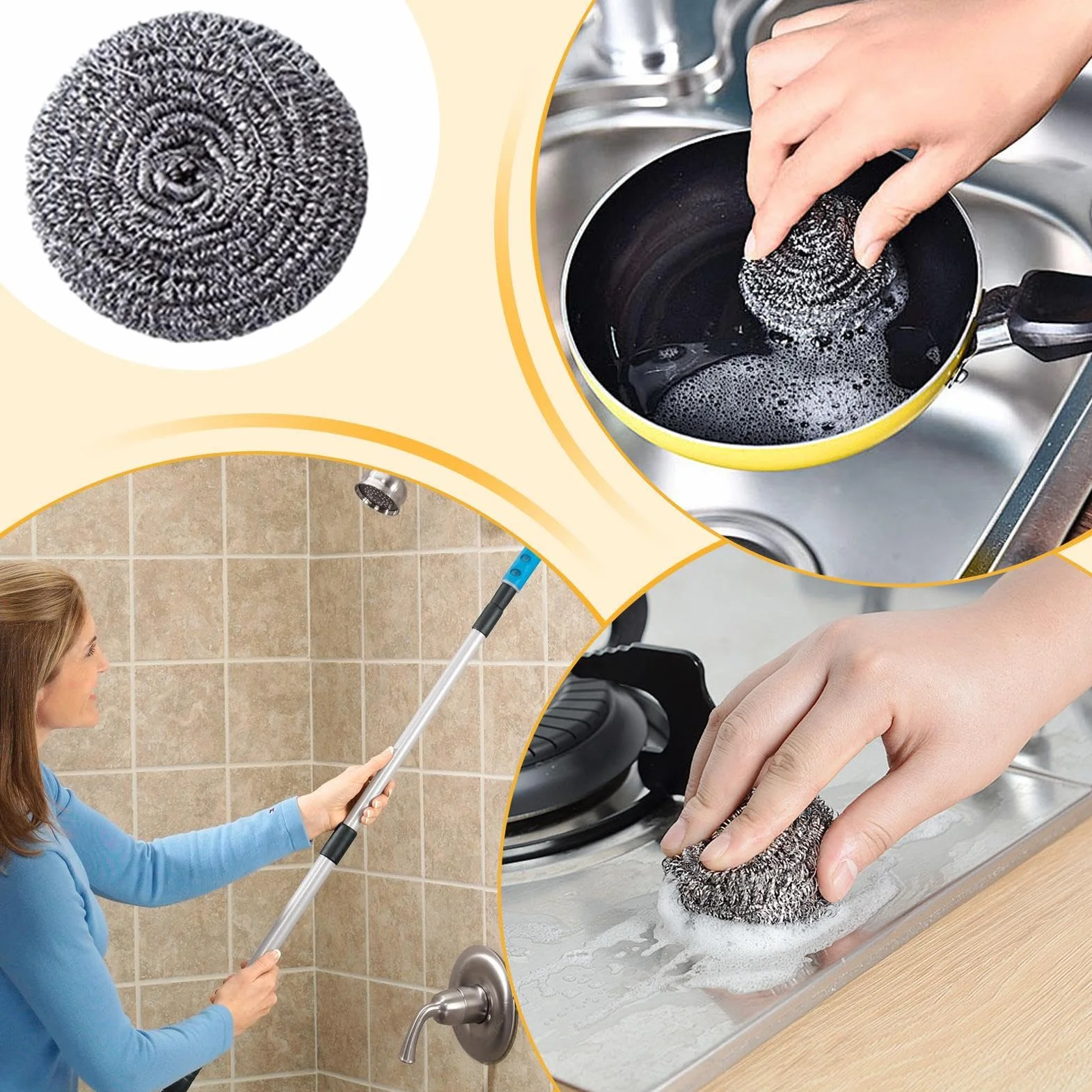 Spazzola In Acciaio Per Pentole | Utensile per Pulizia Bagno | 6 Pezzi Pagliette in Acciaio Inossidabile Antigraffio per Casa Cucina Lavello Stoviglie Pentole Barbecue Ristorante