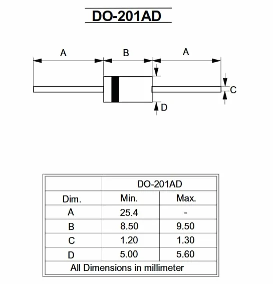 SB5150 Diodo Schottky MBR5150 SR5150 150V 5A DO-201AD 2 sztuki