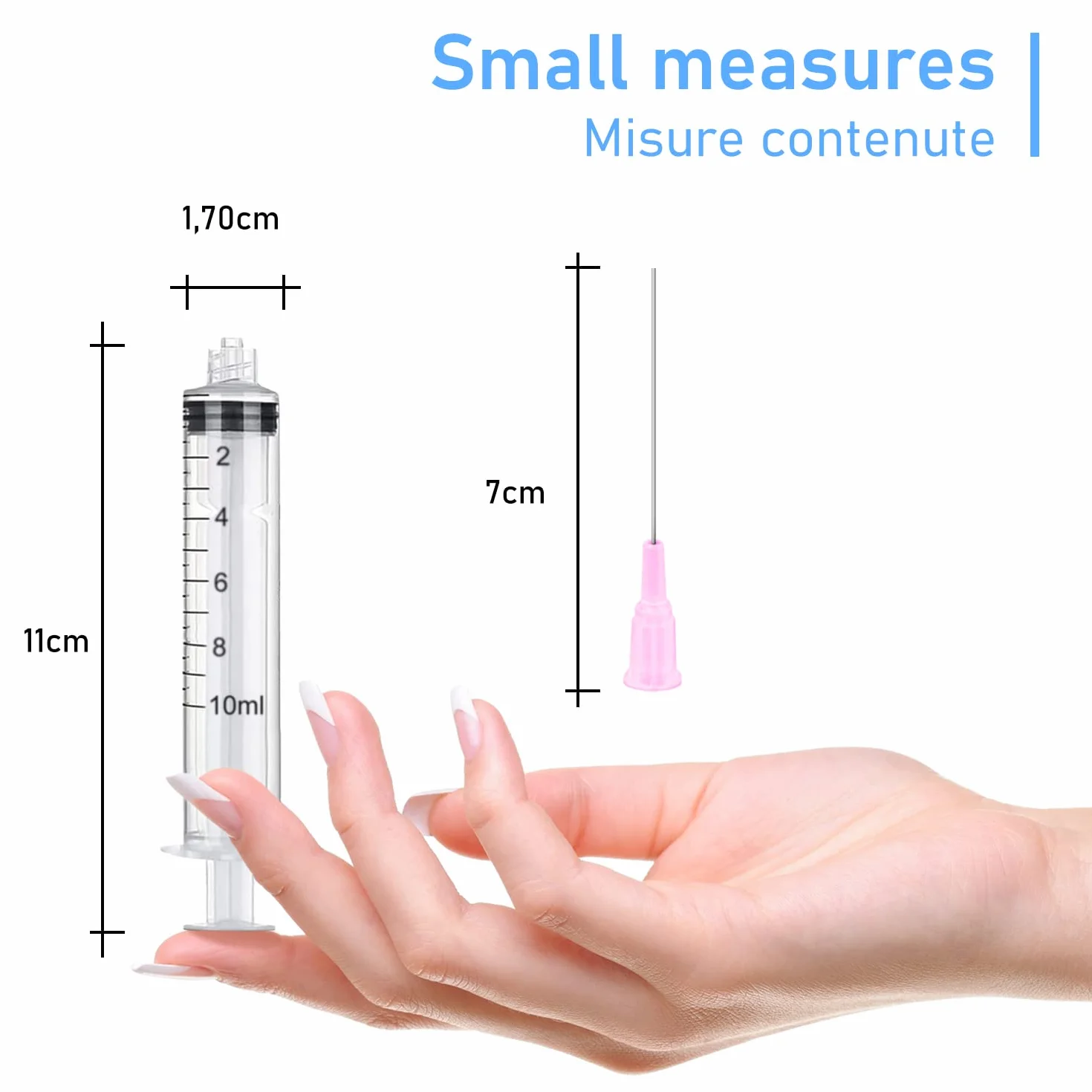 Siringa in plastica 10ml punta Luer Lock, confezione da 3pz siringhe di plastica, Ago 7 cm, per Laboratori Scientifici, Ricarica Inchiostro Cartucce stampante, per Animali Domestici, giardinaggio, ecc