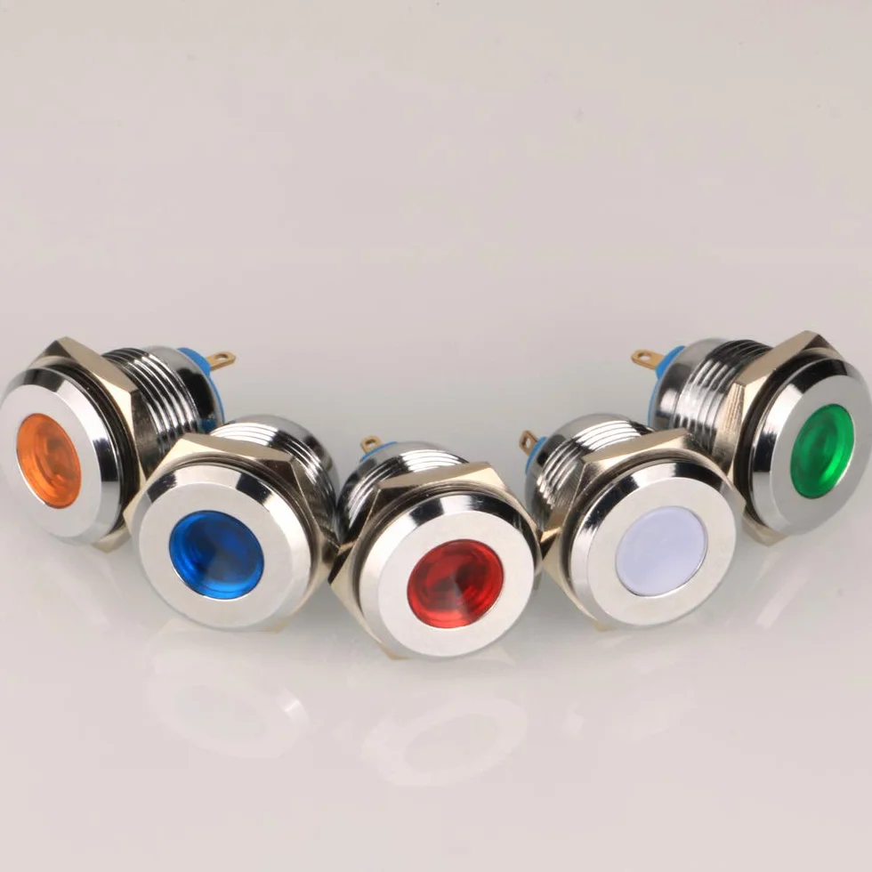 Gebildet 5pcs 16mm AC/DC 12-24V Acciaio Inossidabile Indicatore LED Impermeabile Spia Luminosa(5colori)