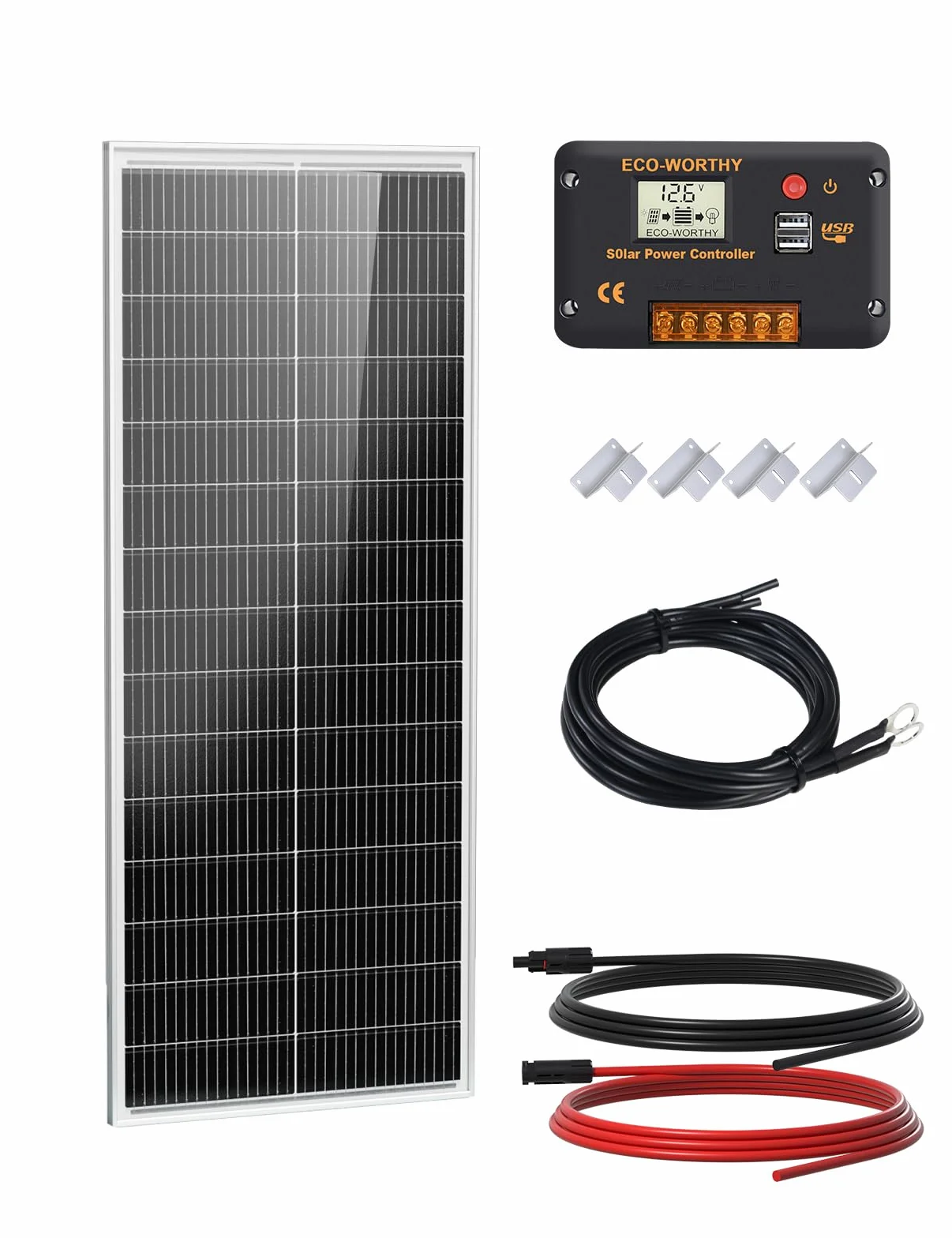 ECO-WORTHY Kit Pannello Solare 100 W 12 V, 100 W Pannello Solare 18 BB Tipo N, Efficienza 25% con Regolatore di Carica 30 A, Adatto per Camper, Barche e Sistemi Solare
