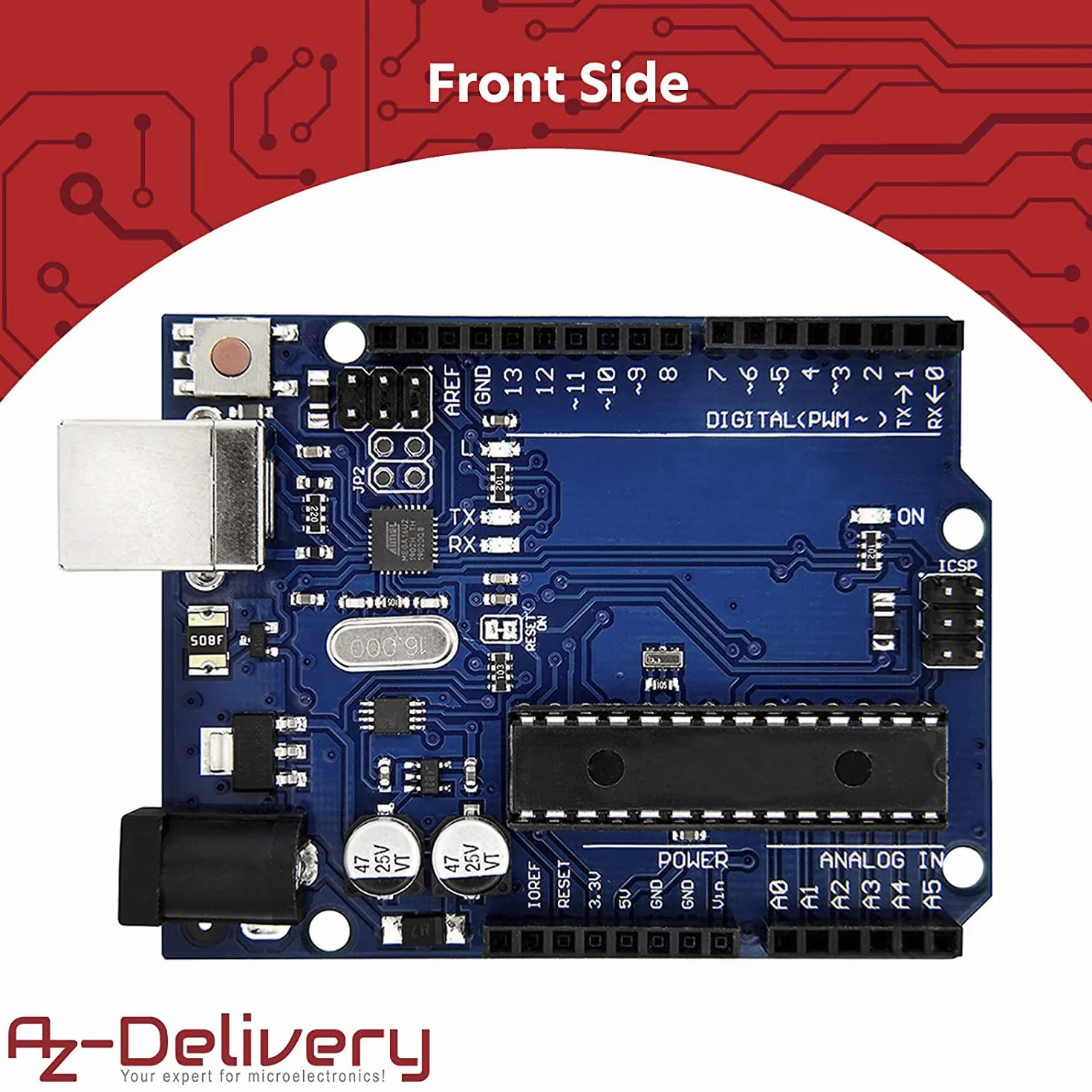 AZDelivery Scheda Microcontrollore AZ-ATmega328DIP-Board typ2 ATmega328P 16U2 con Cavo USB, E-Book incluso!