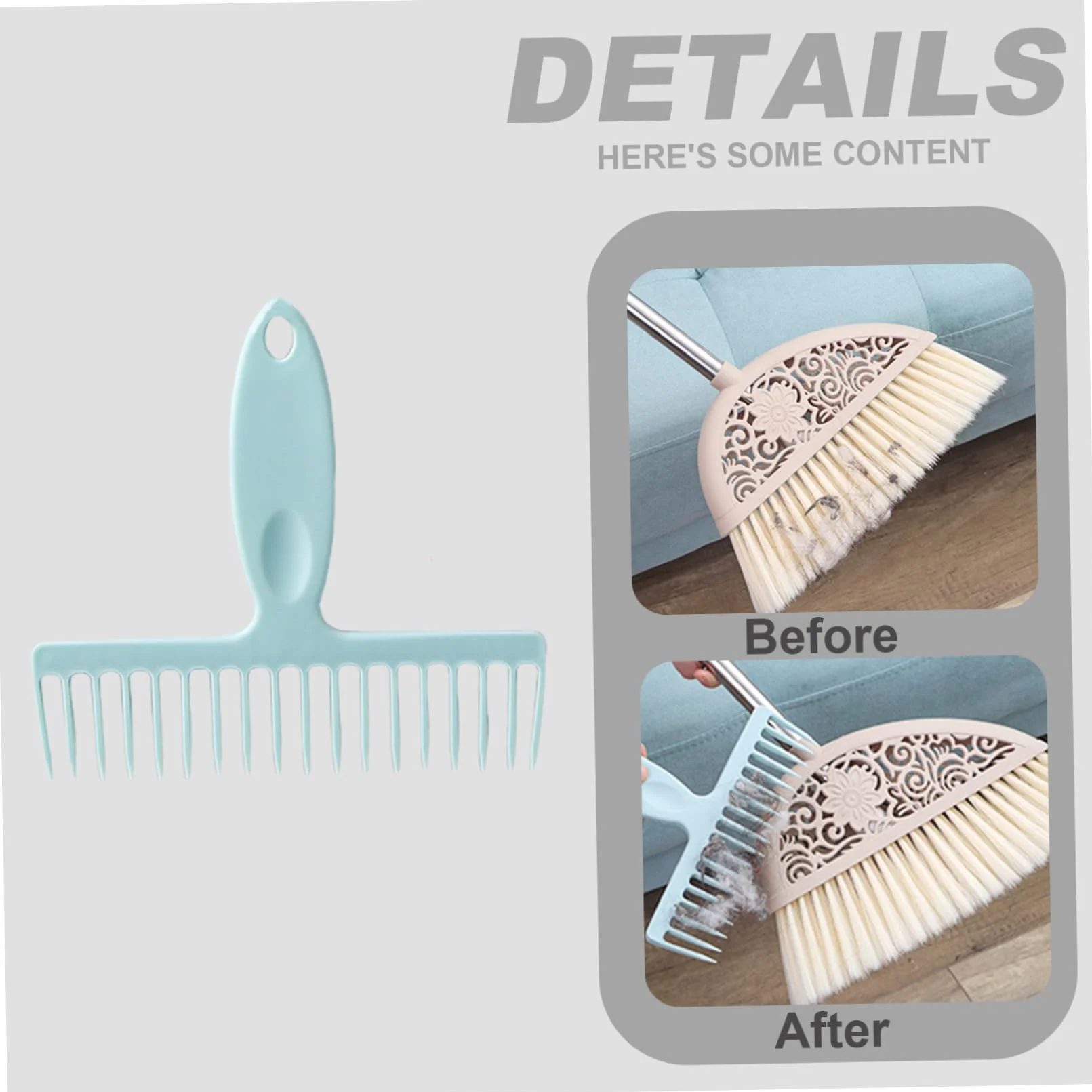 Pettine per depilazione per scopa, strumenti per la pulizia dei capelli per pulire la scopa con manico e foro per appendere gli scarichi del bagno della camera da letto, blu