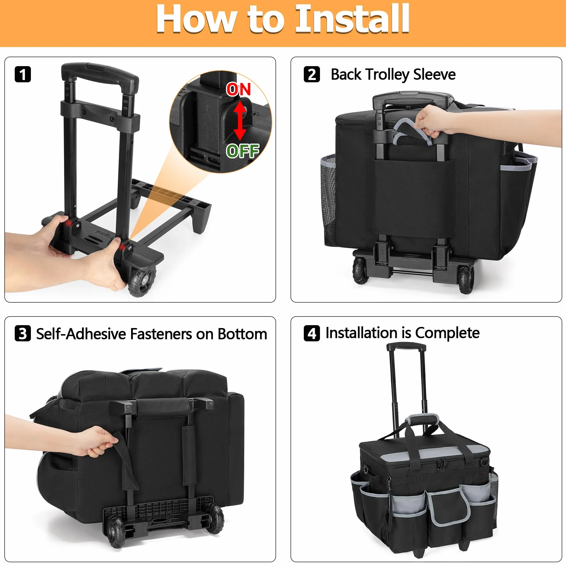 HODRANT Grande borsa per la pulizia su ruote con carrello rimovibile e coperchio, carrello organizer per la pulizia su rotelle, cuscino per la pulizia portatile con tracolla e maniglie, nero