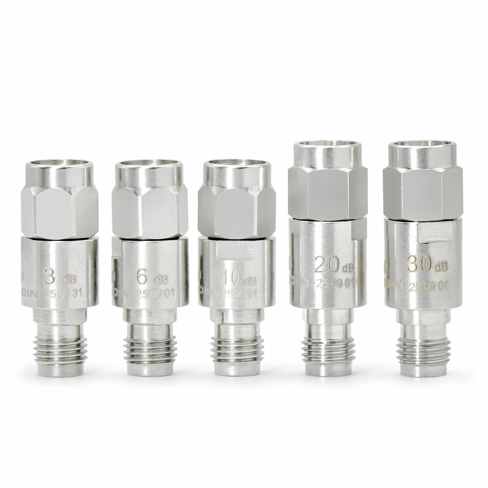 Attenuatore coassiale RF da 12,4 GHz, 3/6/10/20/30 dB, 5 attenuatori SMA in rame, da maschio a femmina, 2 W, 50 Ohm SMA Attenuatore, utilizzato nelle comunicazioni mobili, aviazione, radar