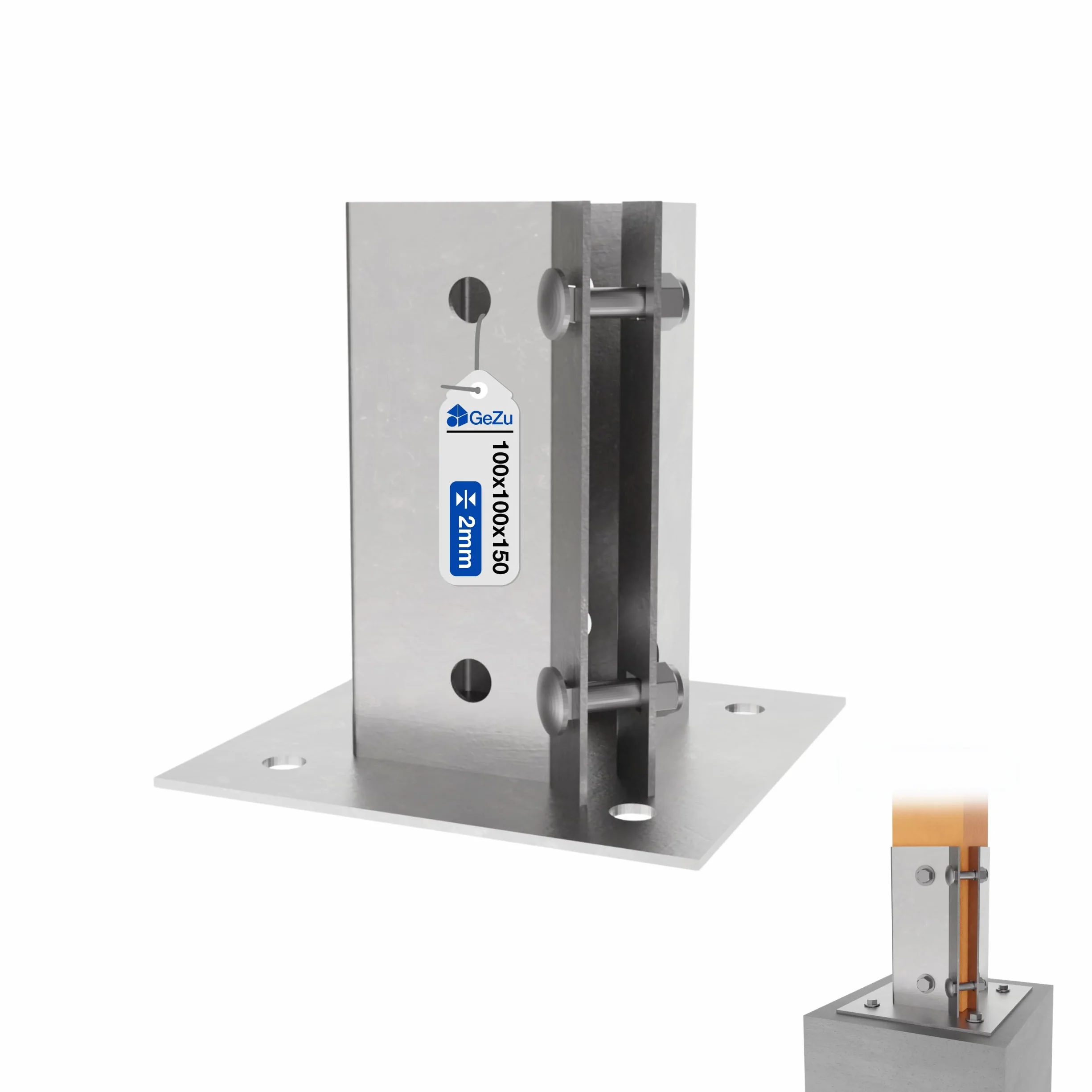 Supporto per Palo da Fissare 100 x 100 mm Zincato a Caldo Staffa Base Quadrata Recinzione