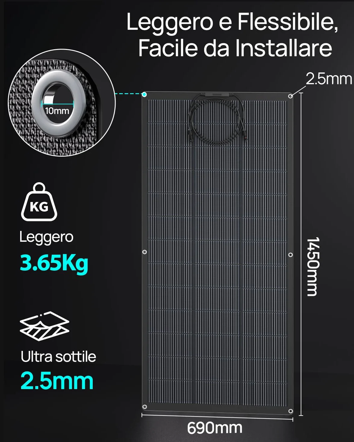 ECO-WORTHY Pannello Solare Flessibile da 400 W, 18BB Materiale ETFE Monocella 25% Alta Conversione per Balcone, Camper, Roulotte, Barca, Tetto, Campeggio, Casa, Yacht, Superfici irregolari