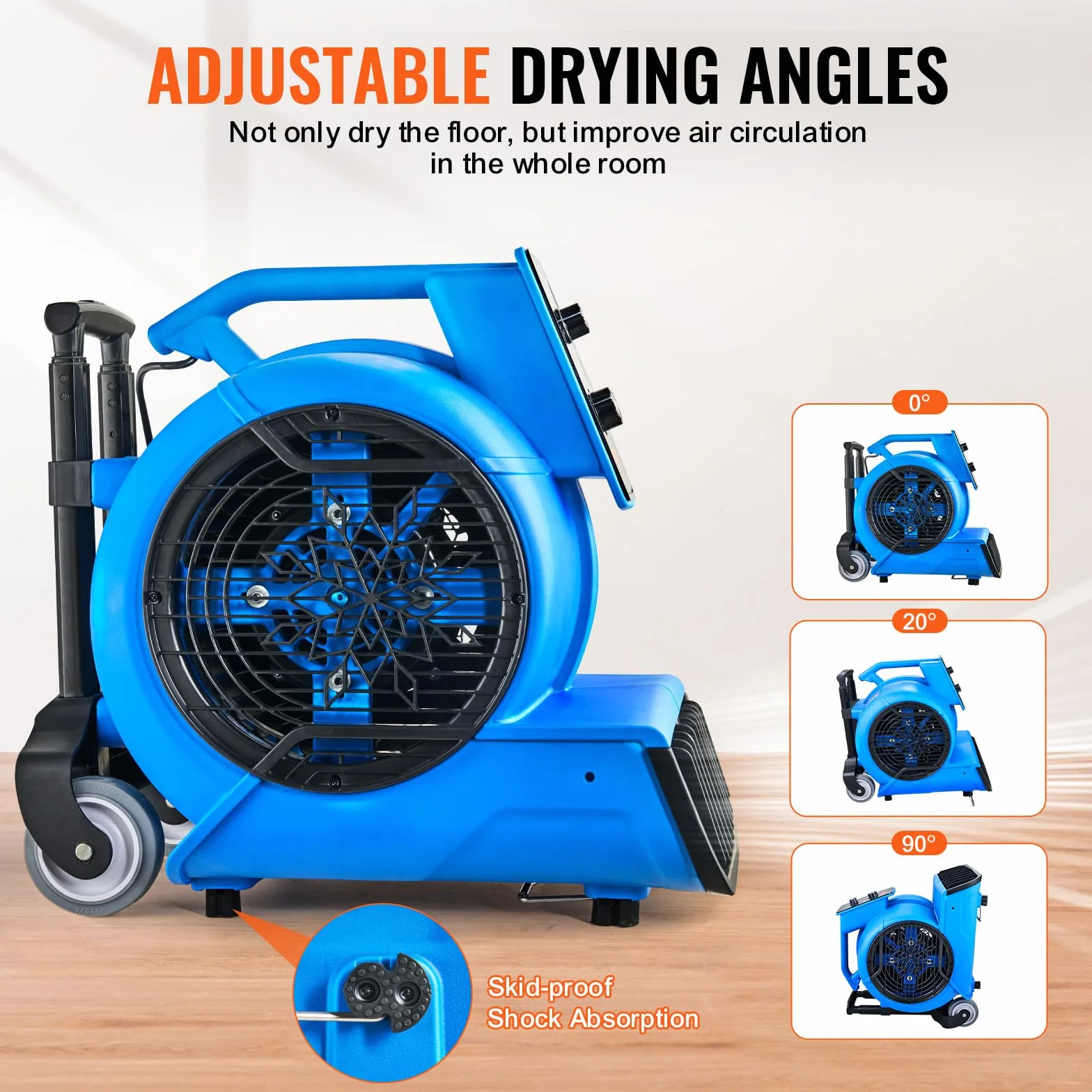 VEVOR Ventilatore per pavimento 4000 CFM 1560 giri/min portatile asciugatura raffreddamento 3 velocità timer