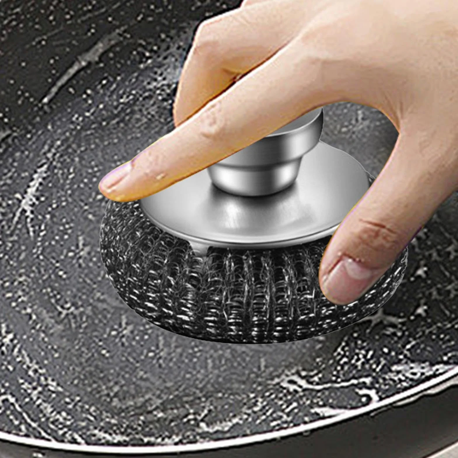 Scrubber in acciaio inox, paglietta in acciaio inox, paglietta per pentole, lavapavimenti ergonomici, scrubber in lana d'acciaio, paglietta in metallo per pentole, padelle, pentole, pentole, pentole,