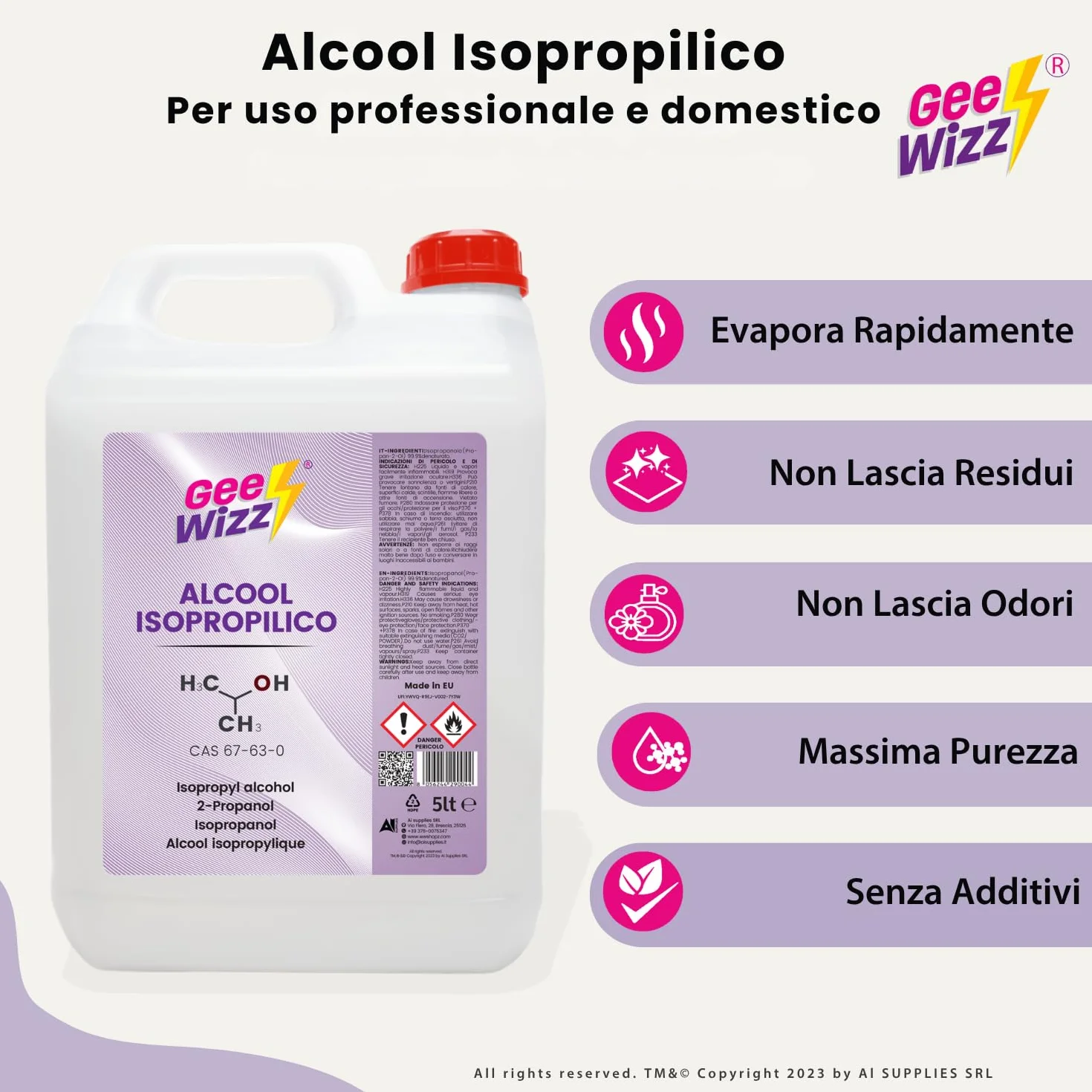 Alcool Isopropilico Puro 5 L Detergente Multiuso per Pulizia Elettronica