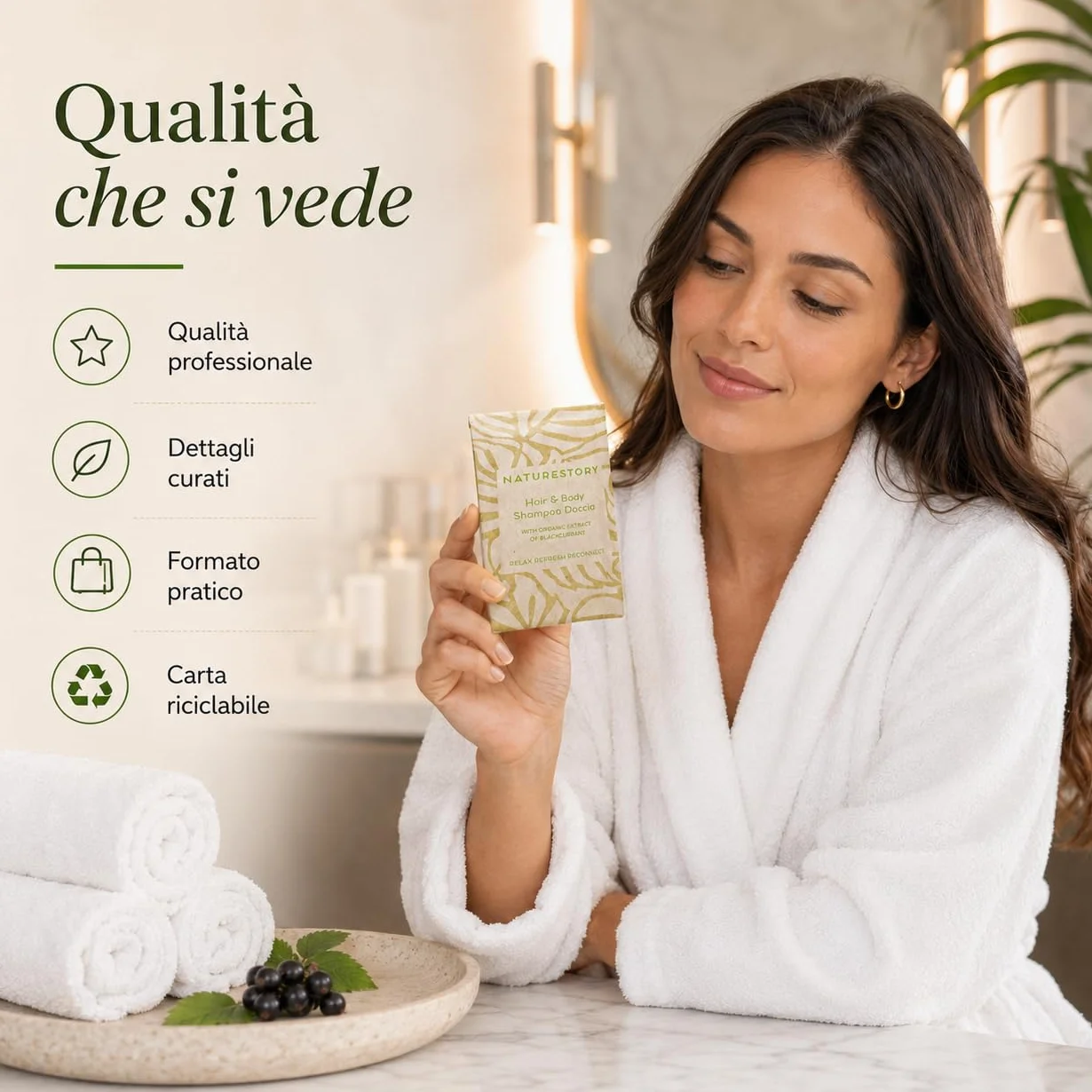 Bustine Shampoo Doccia Hotel 10 ml Monodose – Linea Cortesia B&B Made in Italy, Delicato con Ribes Nero, Eco Carta Riciclabile